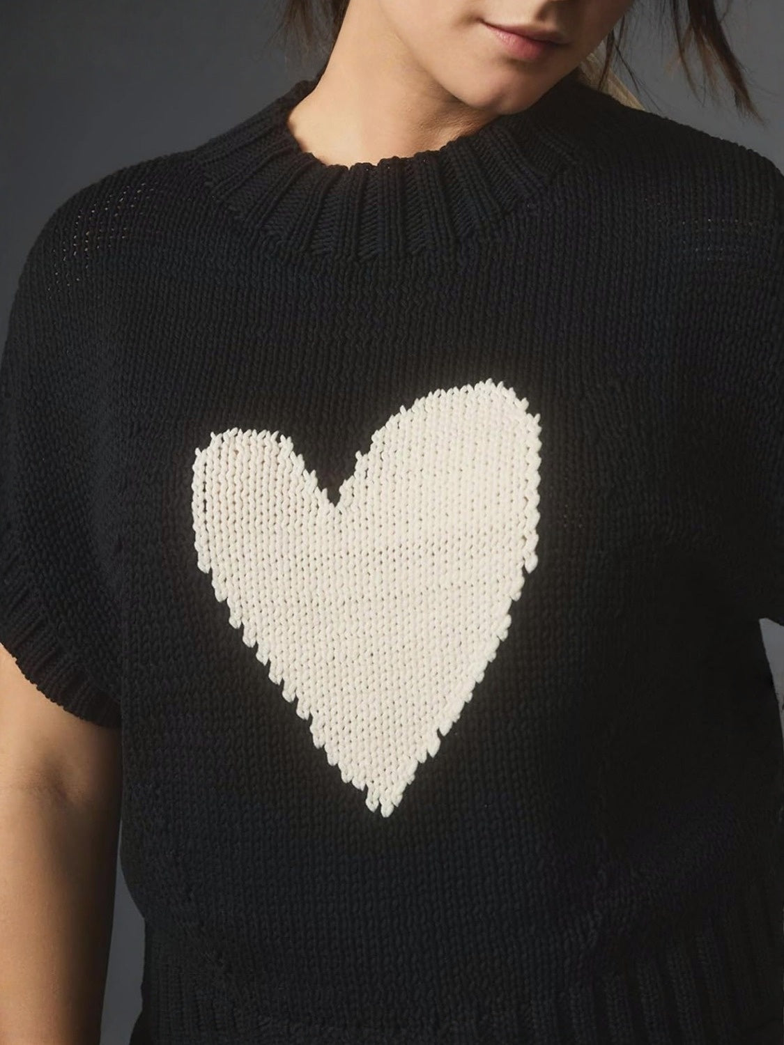 Kedera Lightweight Heart Short Sleeve Knit Top