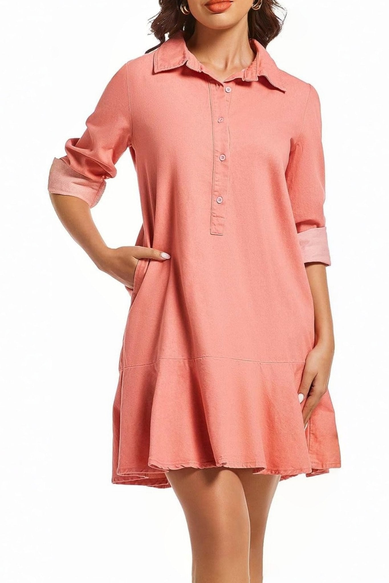 Yexpine Flowy Button Down Denim Dress