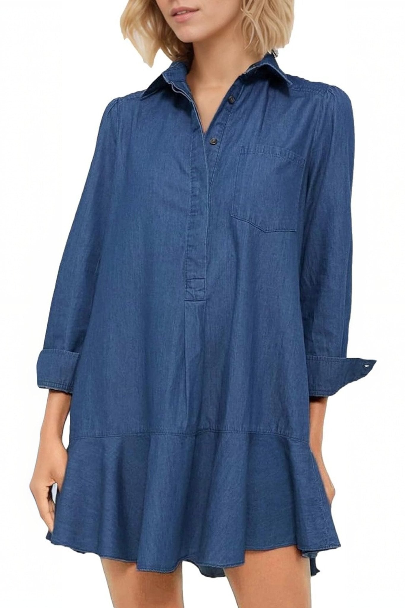 Yexpine Flowy Button Down Denim Dress