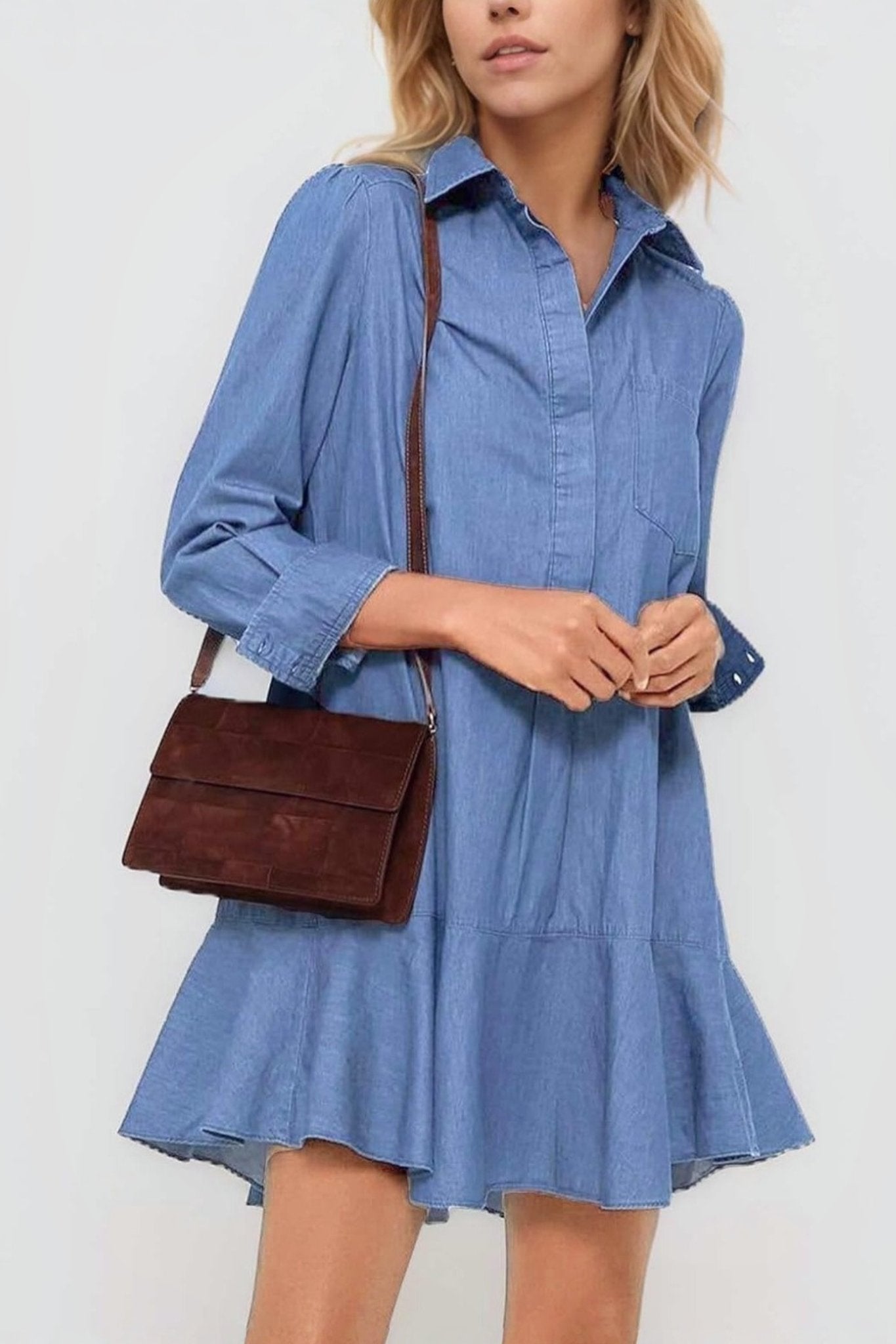 Yexpine Flowy Button Down Denim Dress