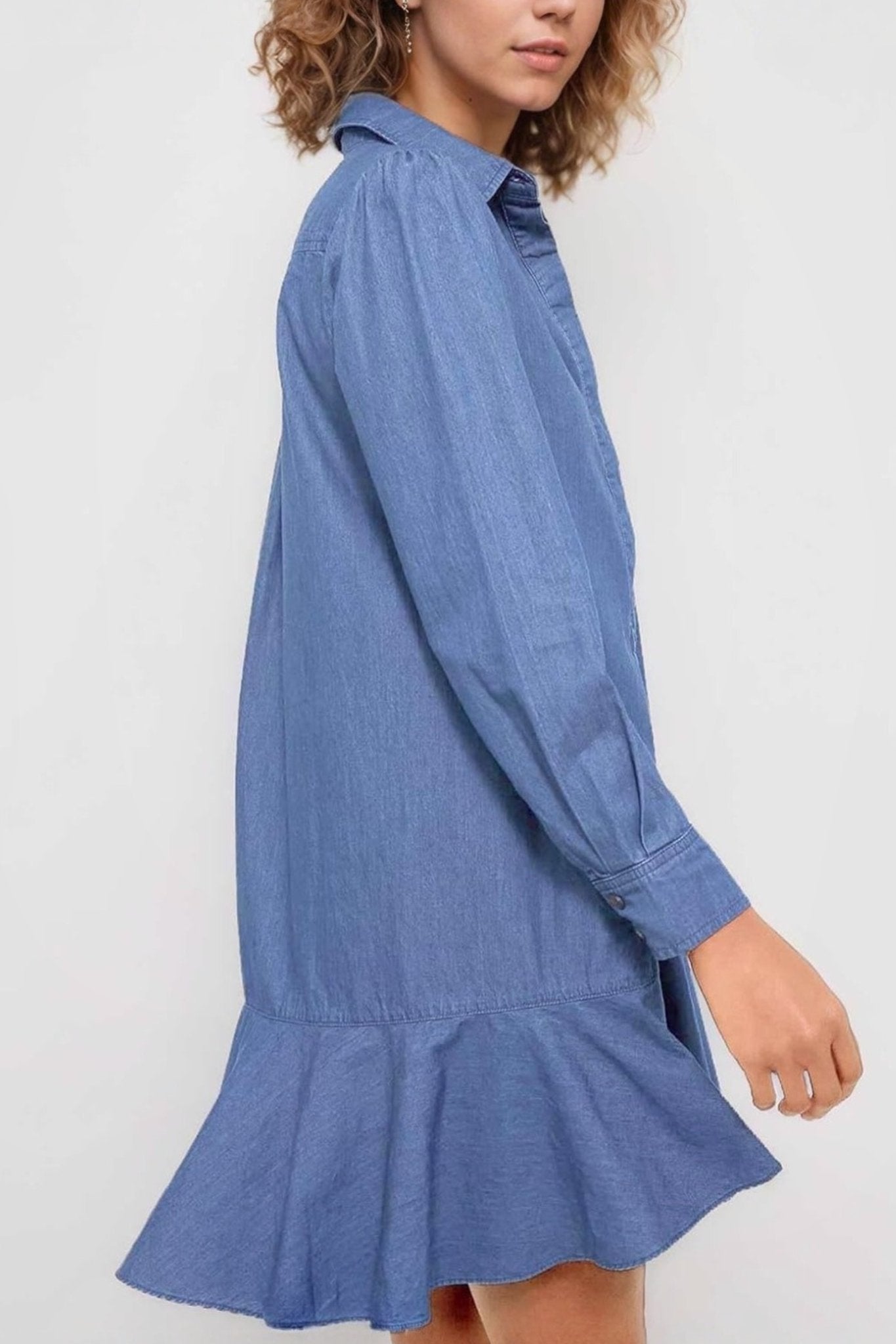 Yexpine Flowy Button Down Denim Dress