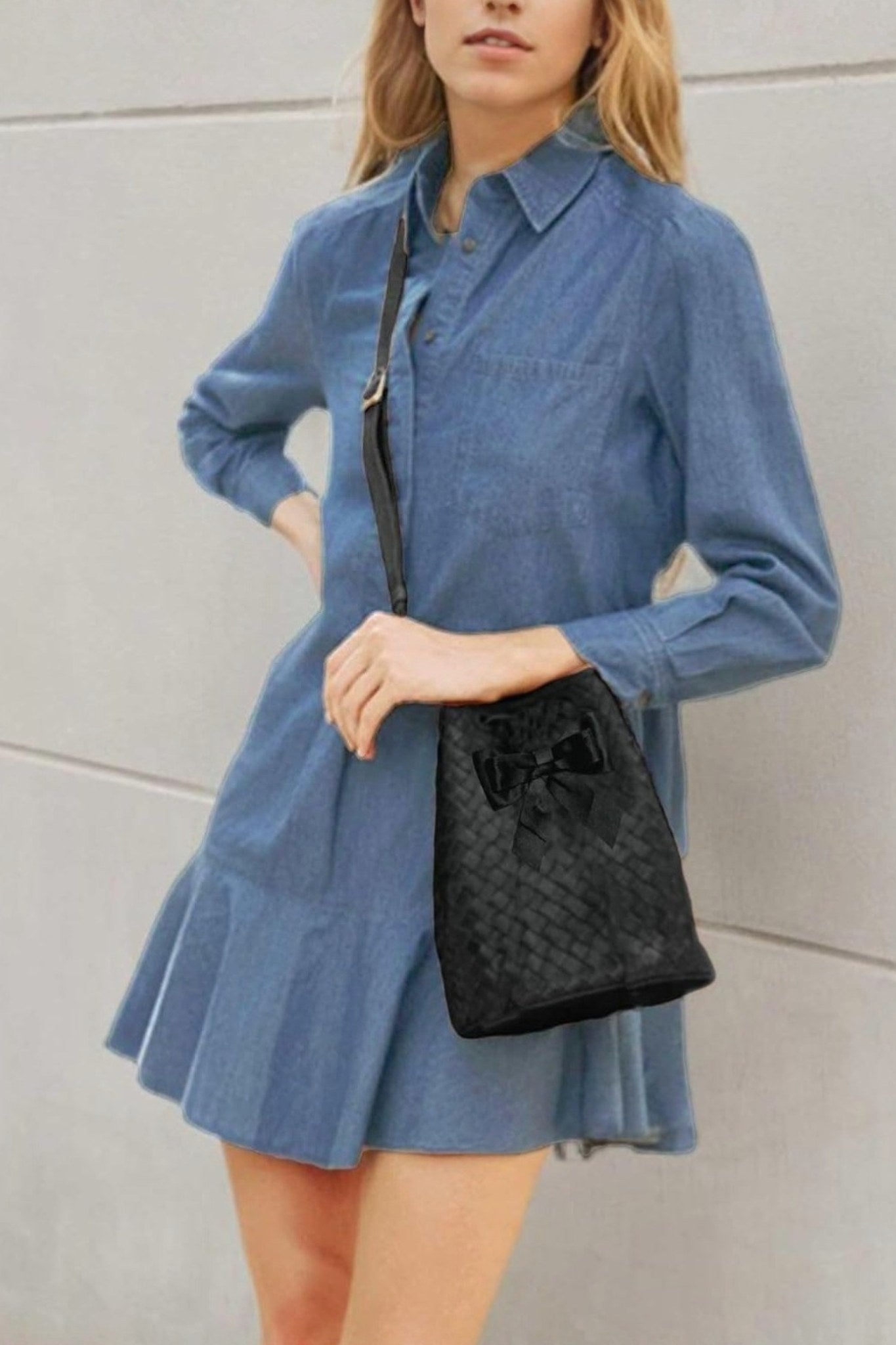 Yexpine Flowy Button Down Denim Dress