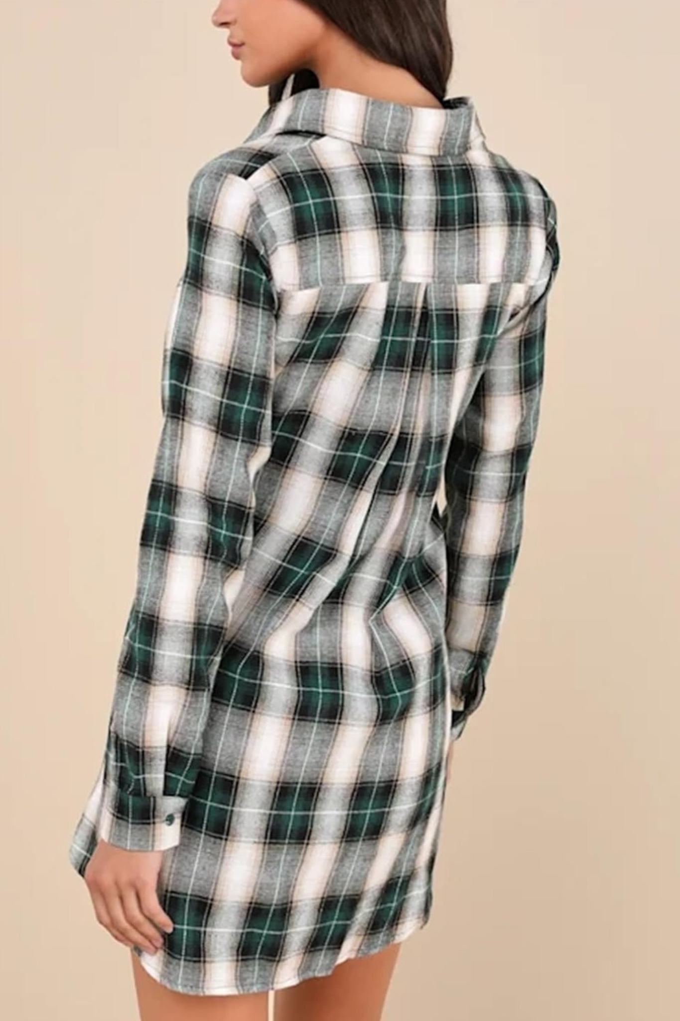Lifeshe Tie Plaid Shirt Dress