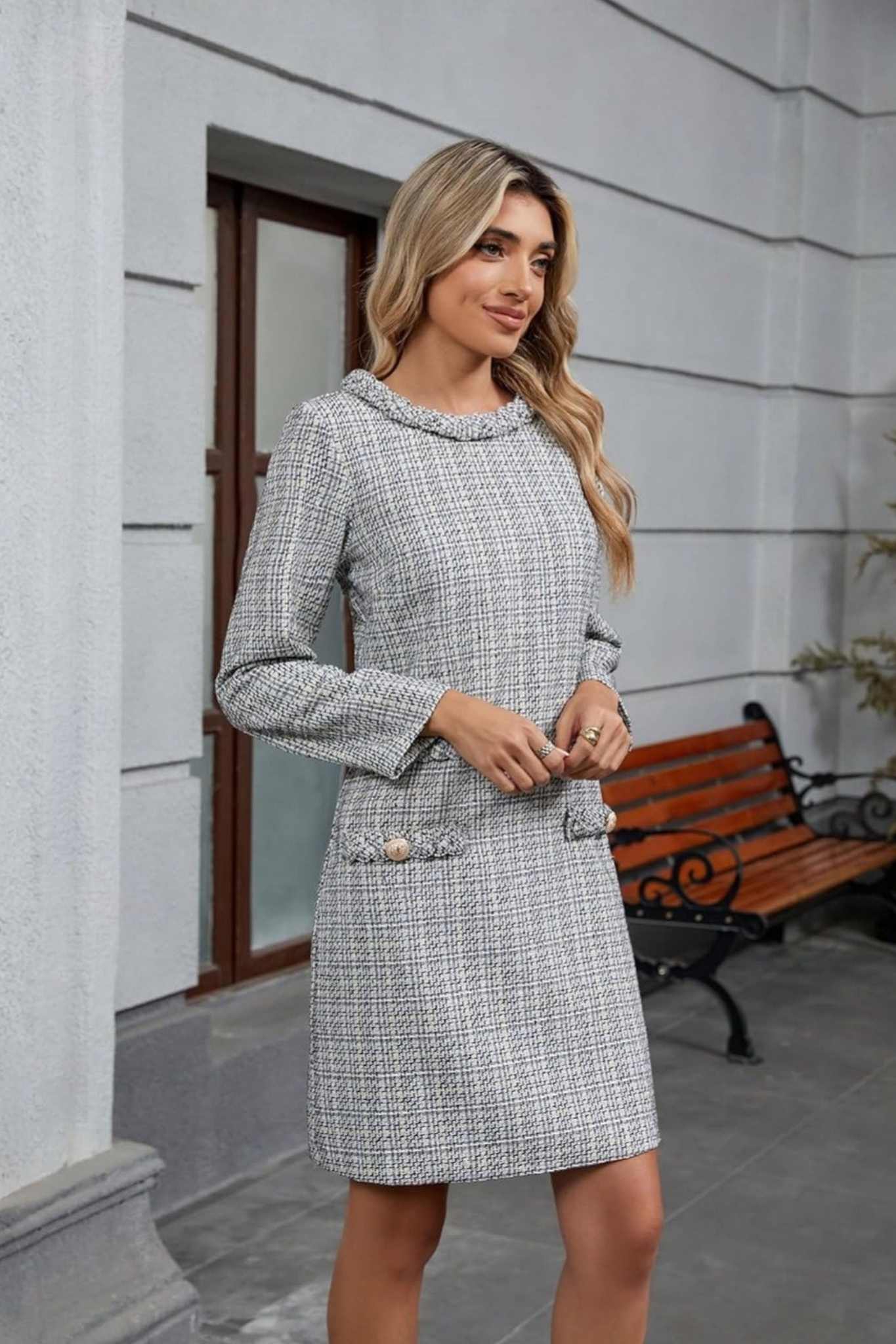 Lifeshe Elegant Tweed Short Dress For Work And Party