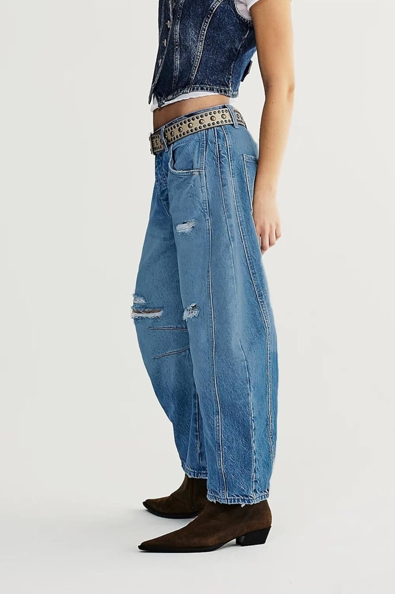 Lifeshe Low Rise Ripped Boyfriend Barrel Jeans