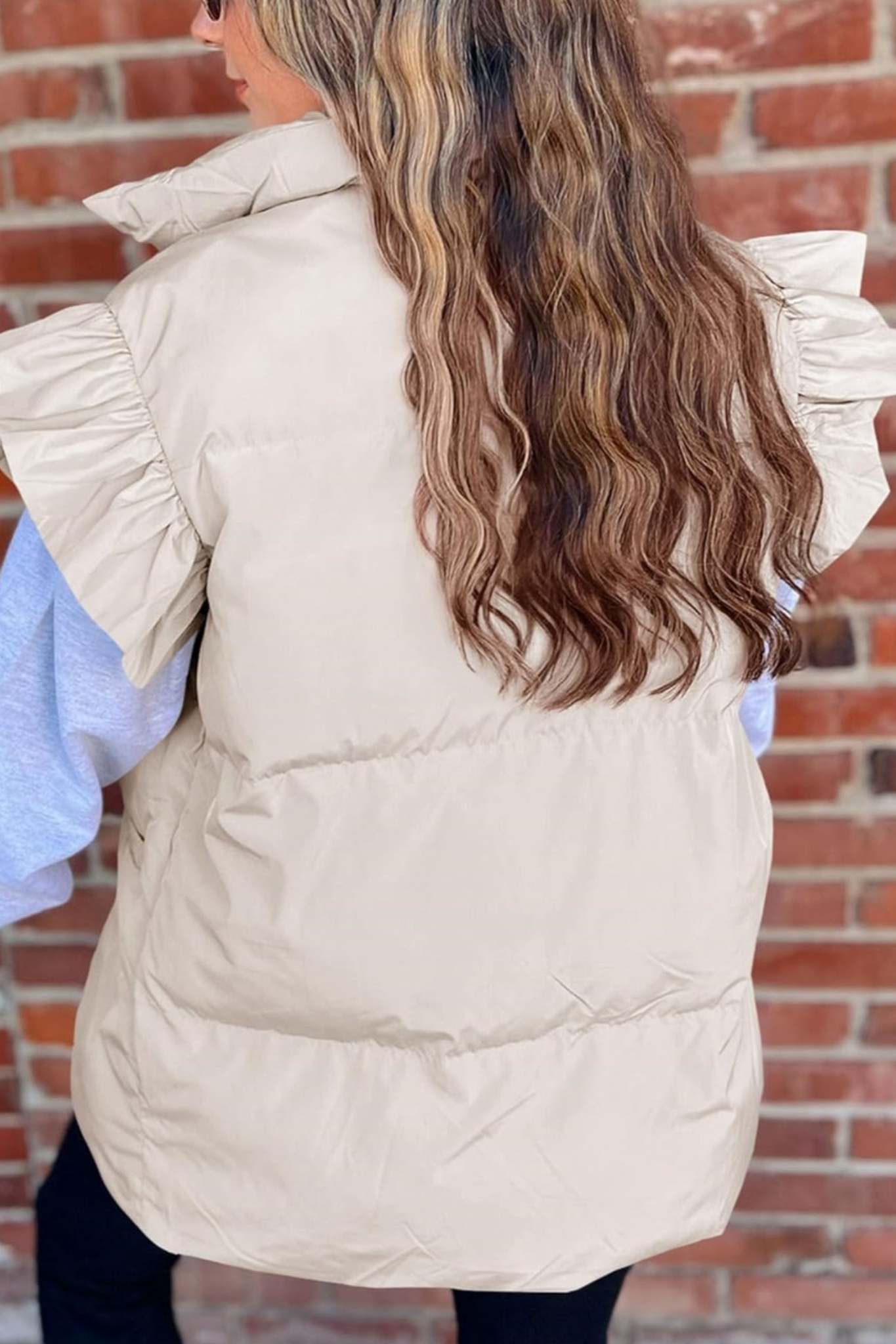 Kedera Ruffle Sleeve Puffer Vest With Pockets