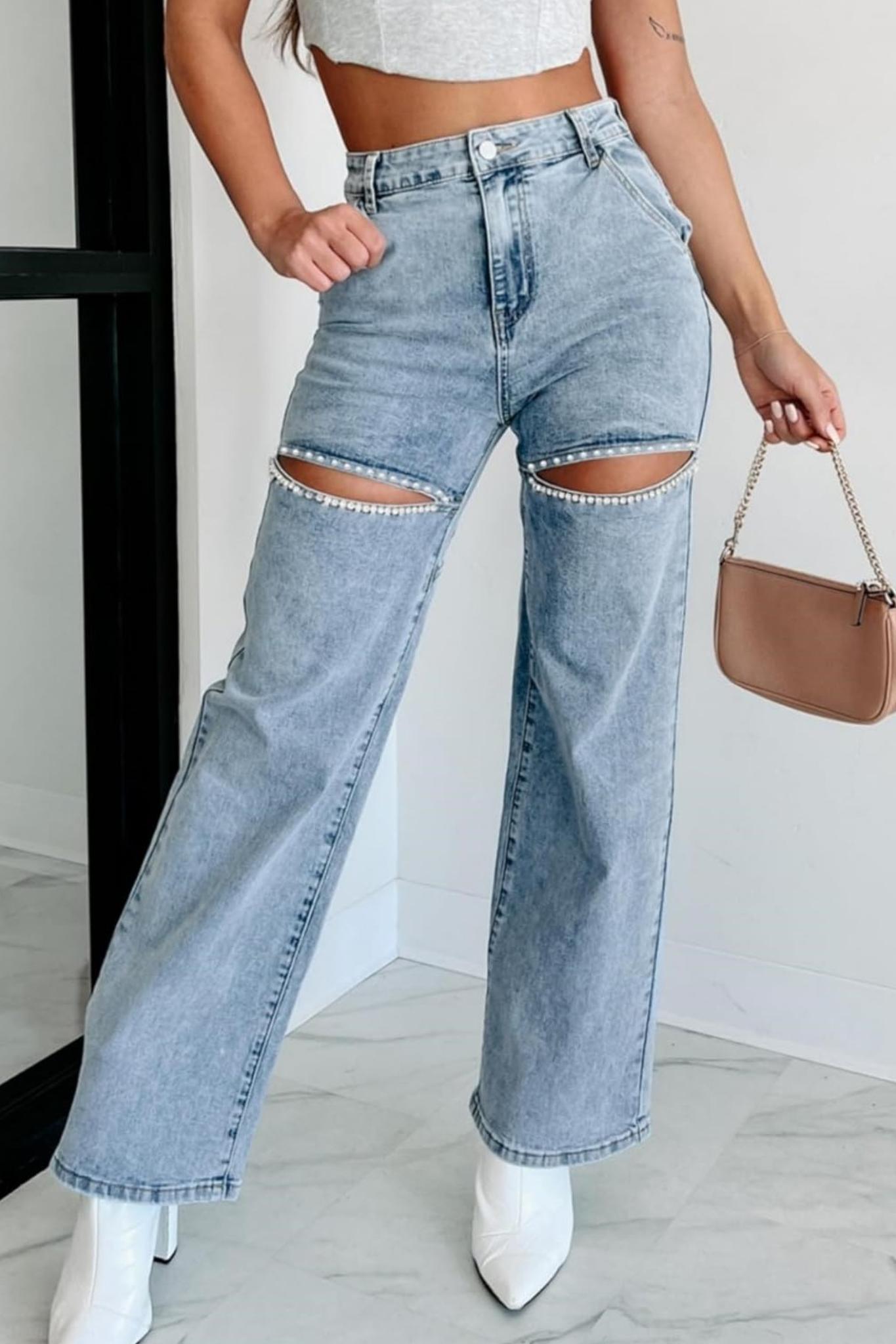 Kedera Rhinestone High Waist Jeans