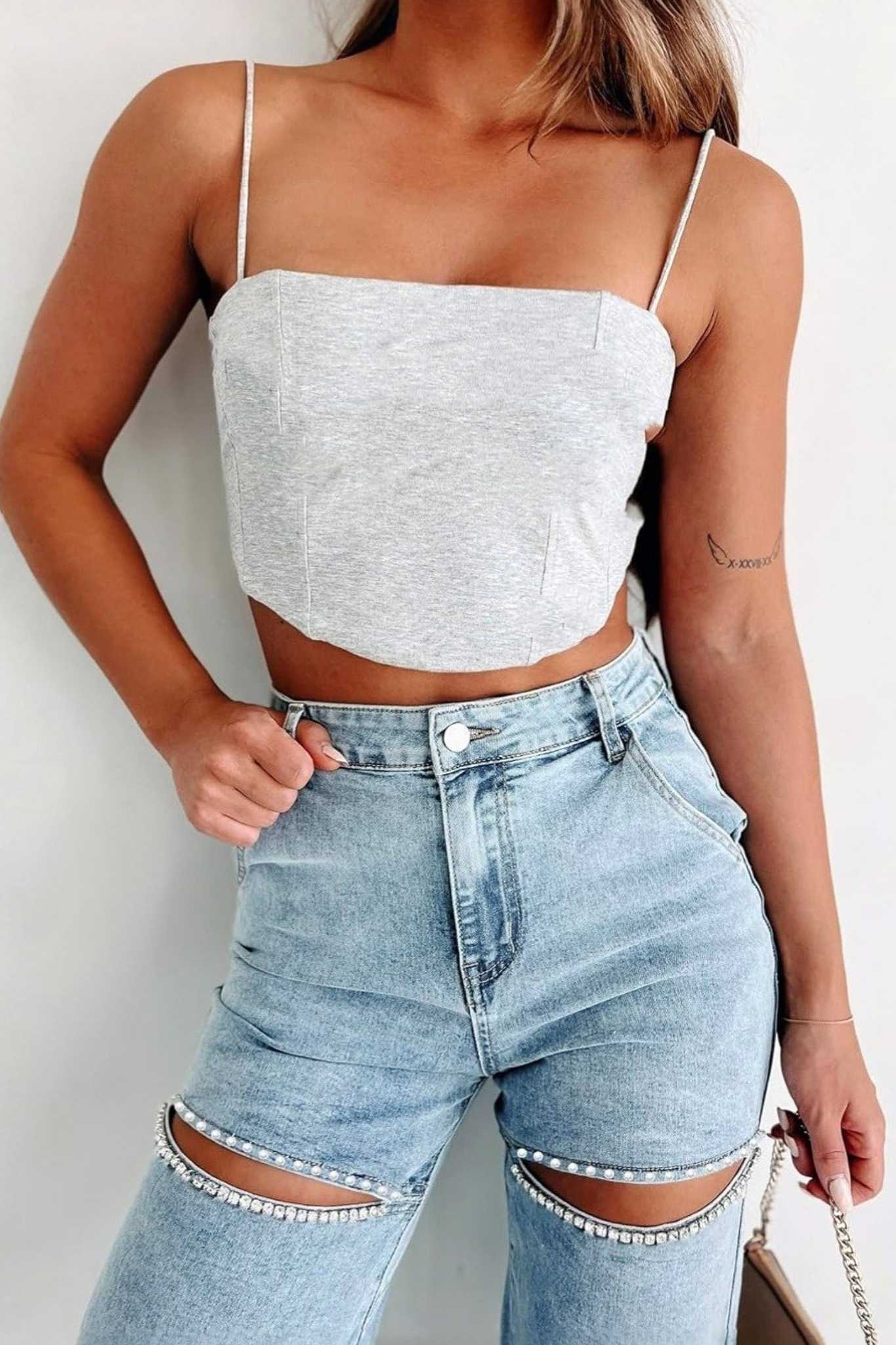 Kedera Rhinestone High Waist Jeans