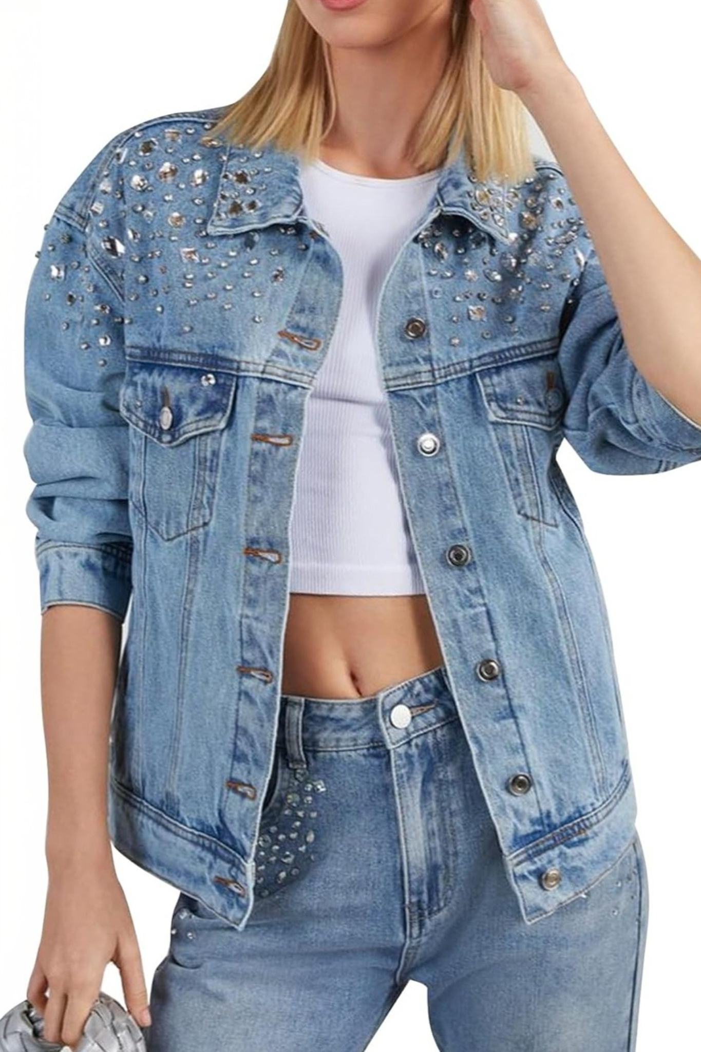 Kedera Casual Western Style Embellished Denim Jacket