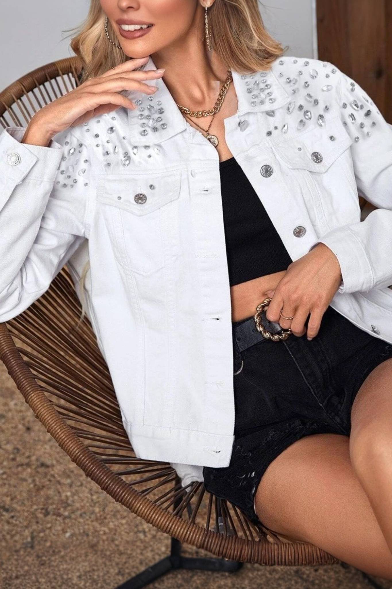 Kedera Casual Western Style Embellished Denim Jacket
