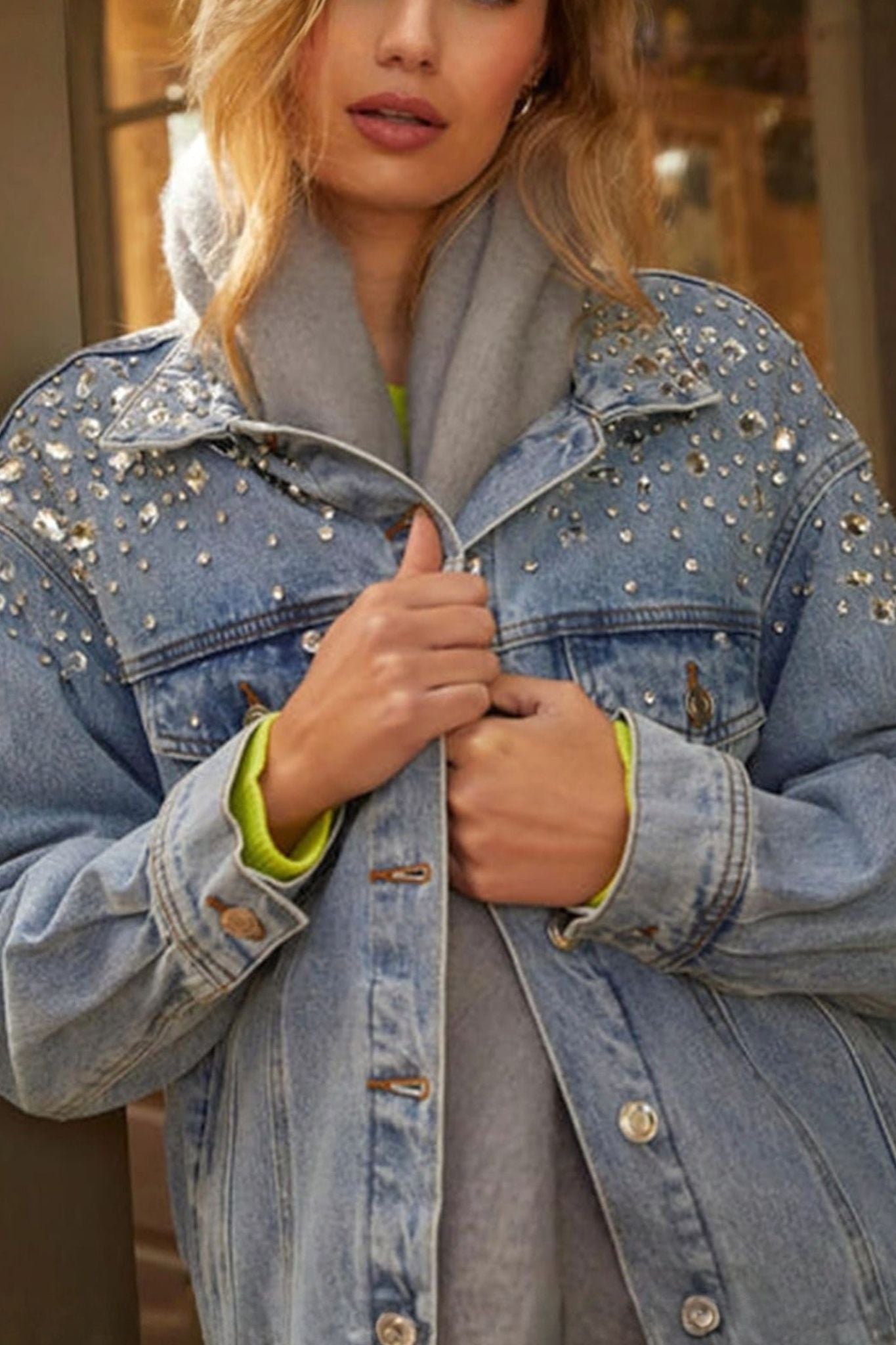 Kedera Casual Western Style Embellished Denim Jacket
