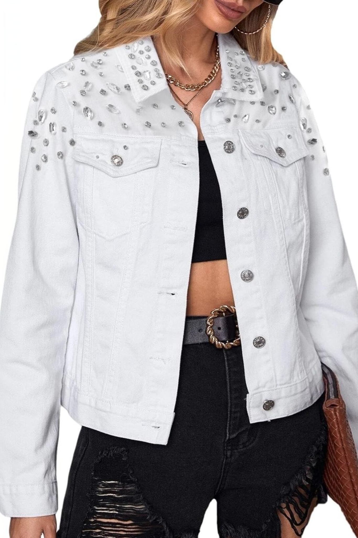 Kedera Casual Western Style Embellished Denim Jacket