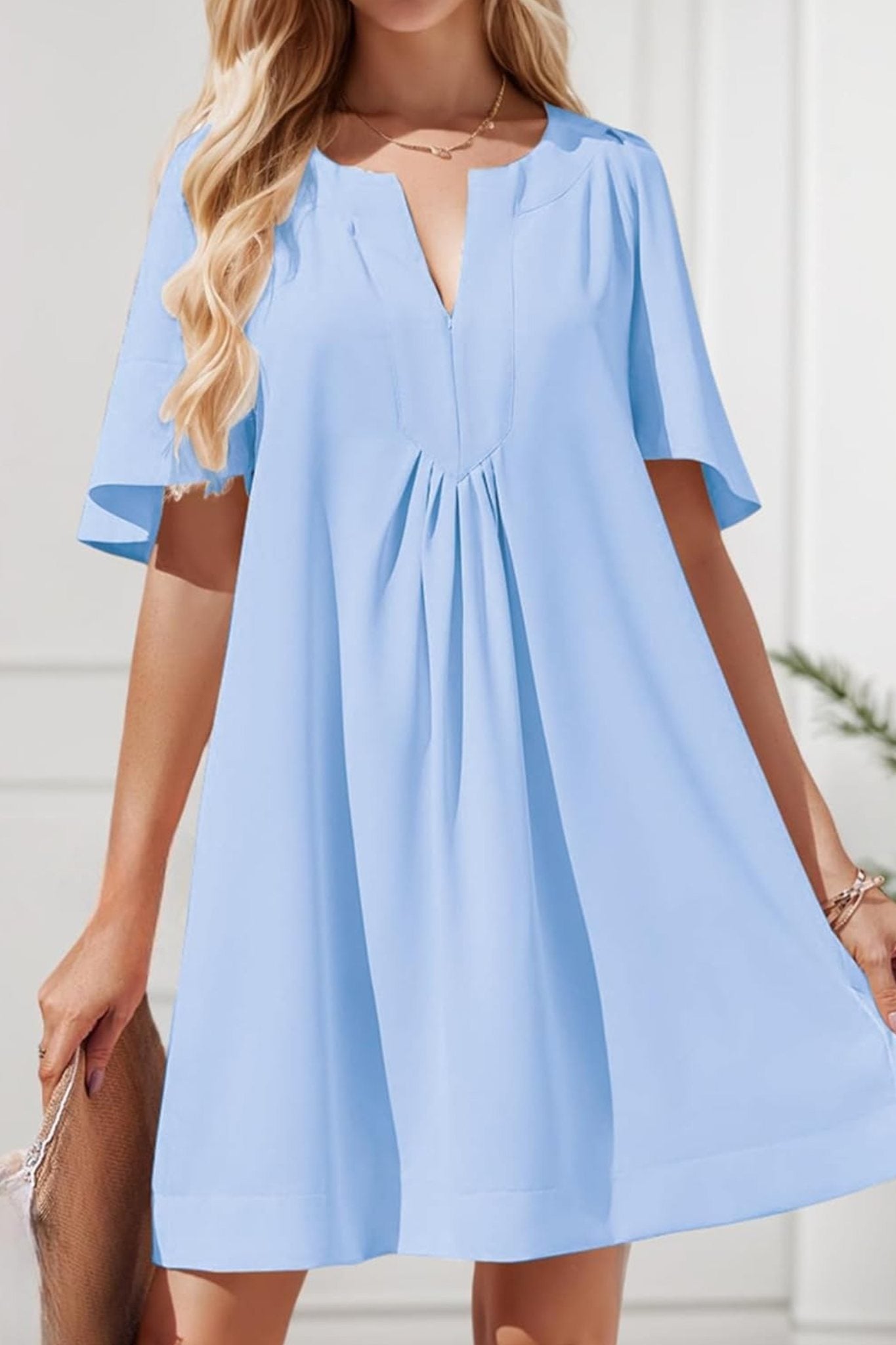 Kedera Loose Fit Flutter Sleeve V Neck Mini Dress