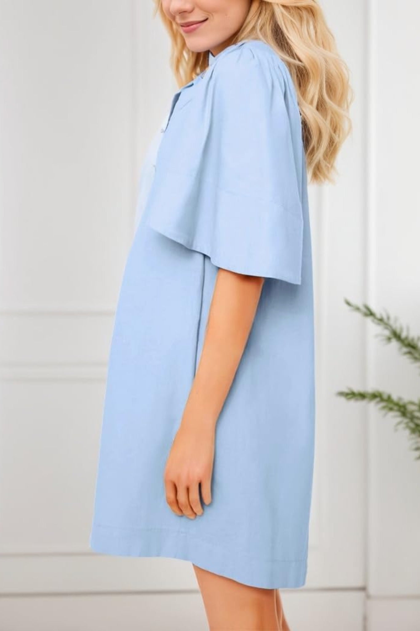 Kedera Loose Fit Flutter Sleeve V Neck Mini Dress