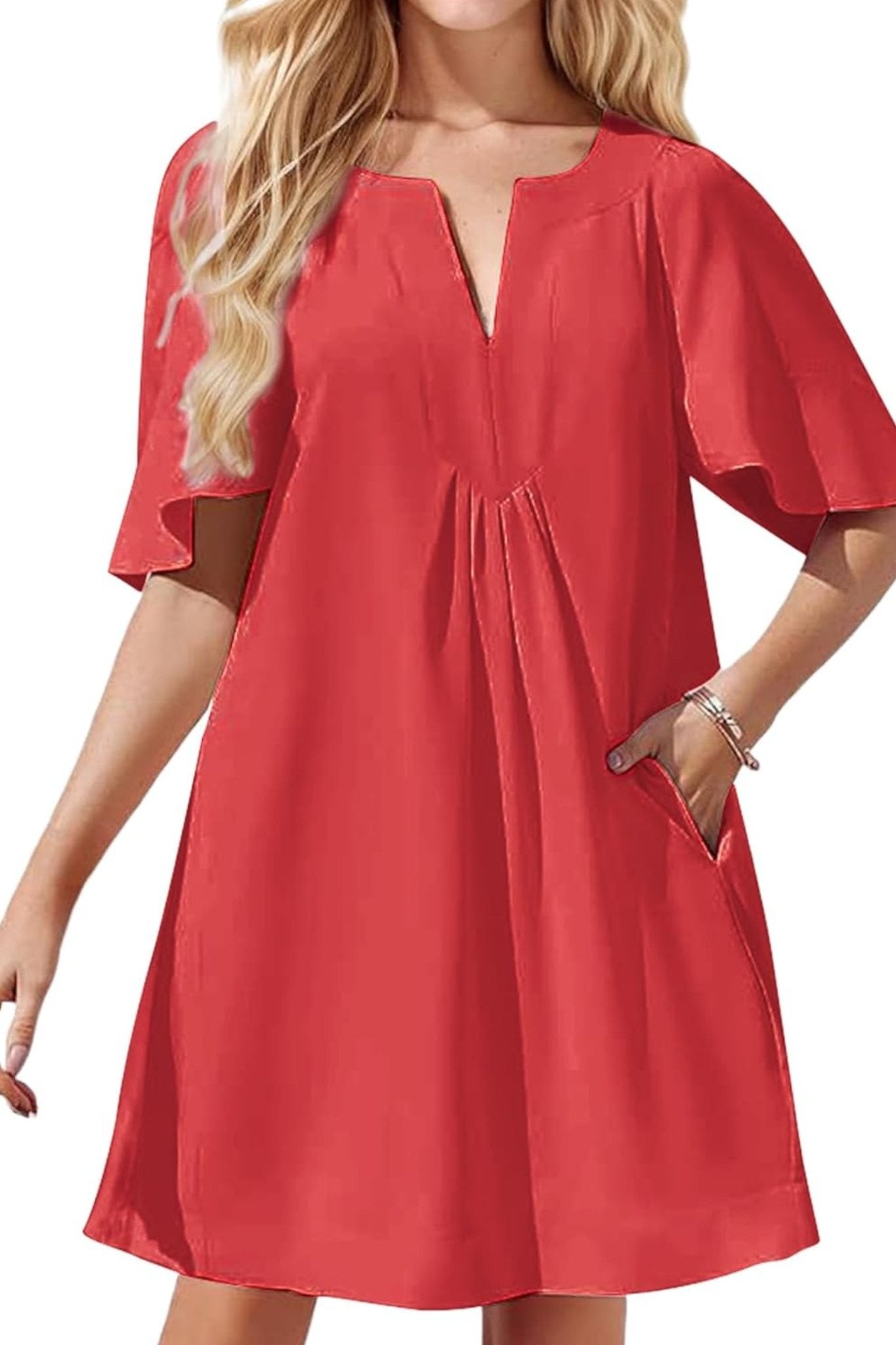 Kedera Loose Fit Flutter Sleeve V Neck Mini Dress