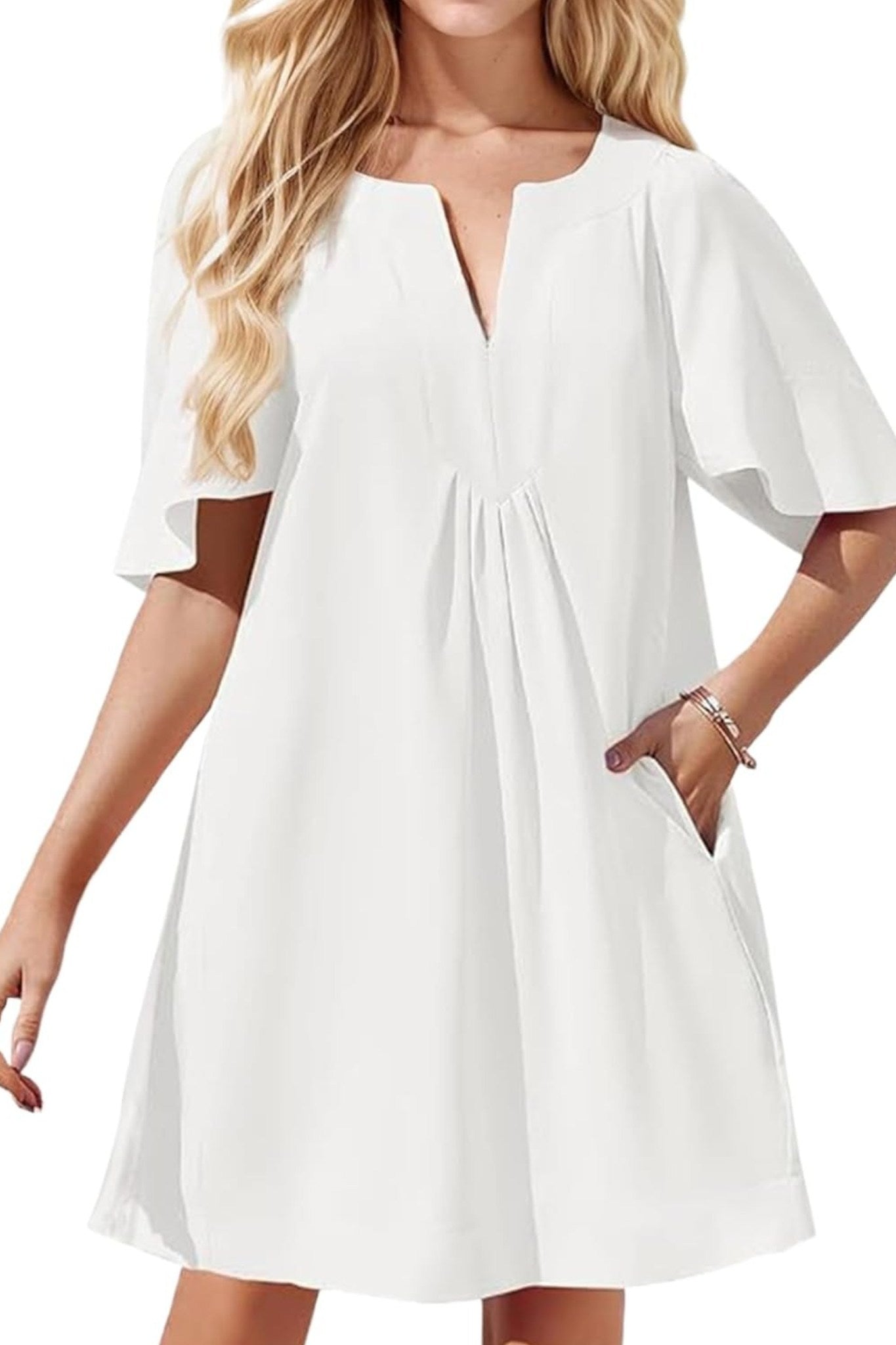 Kedera Loose Fit Flutter Sleeve V Neck Mini Dress