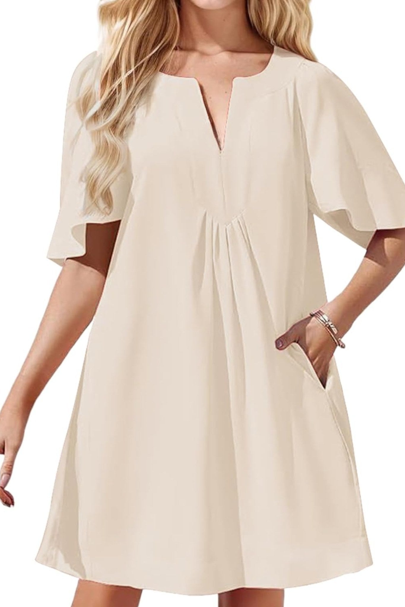 Kedera Loose Fit Flutter Sleeve V Neck Mini Dress