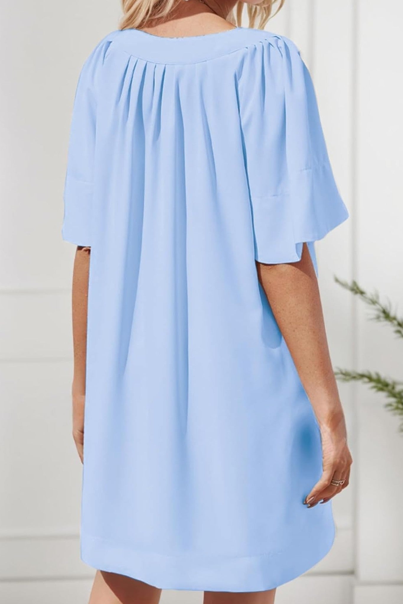 Kedera Loose Fit Flutter Sleeve V Neck Mini Dress