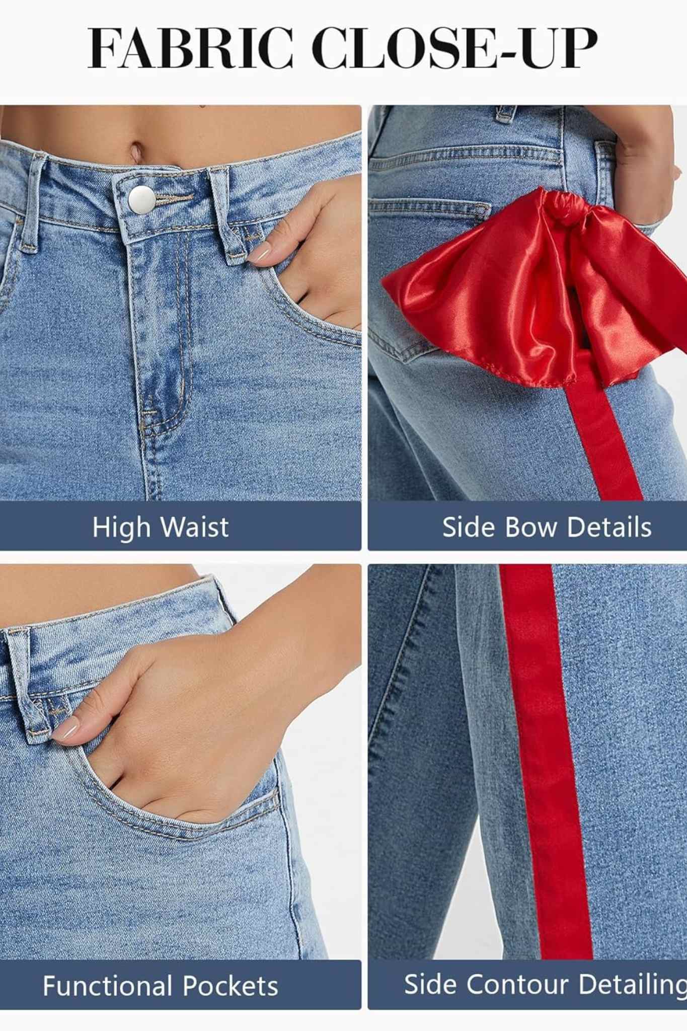 Kedera Statement Satin Bow High Waisted Wide Leg Jeans With Side Stripe
