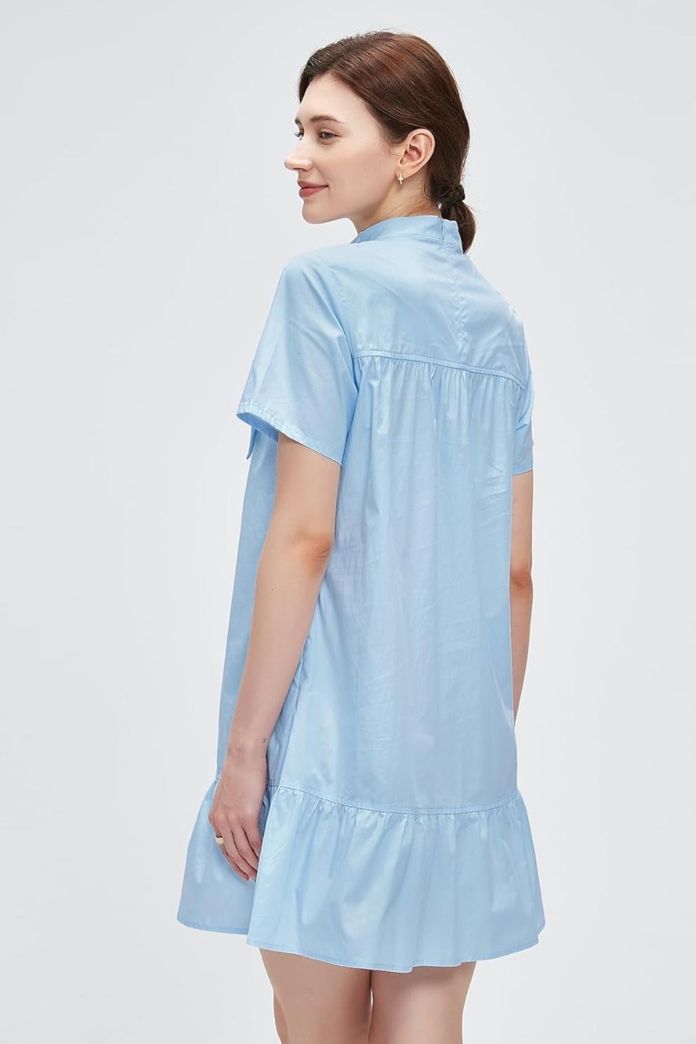 Kedera Chic Bow Tie Neck Tiered Ruffle Mini Dress