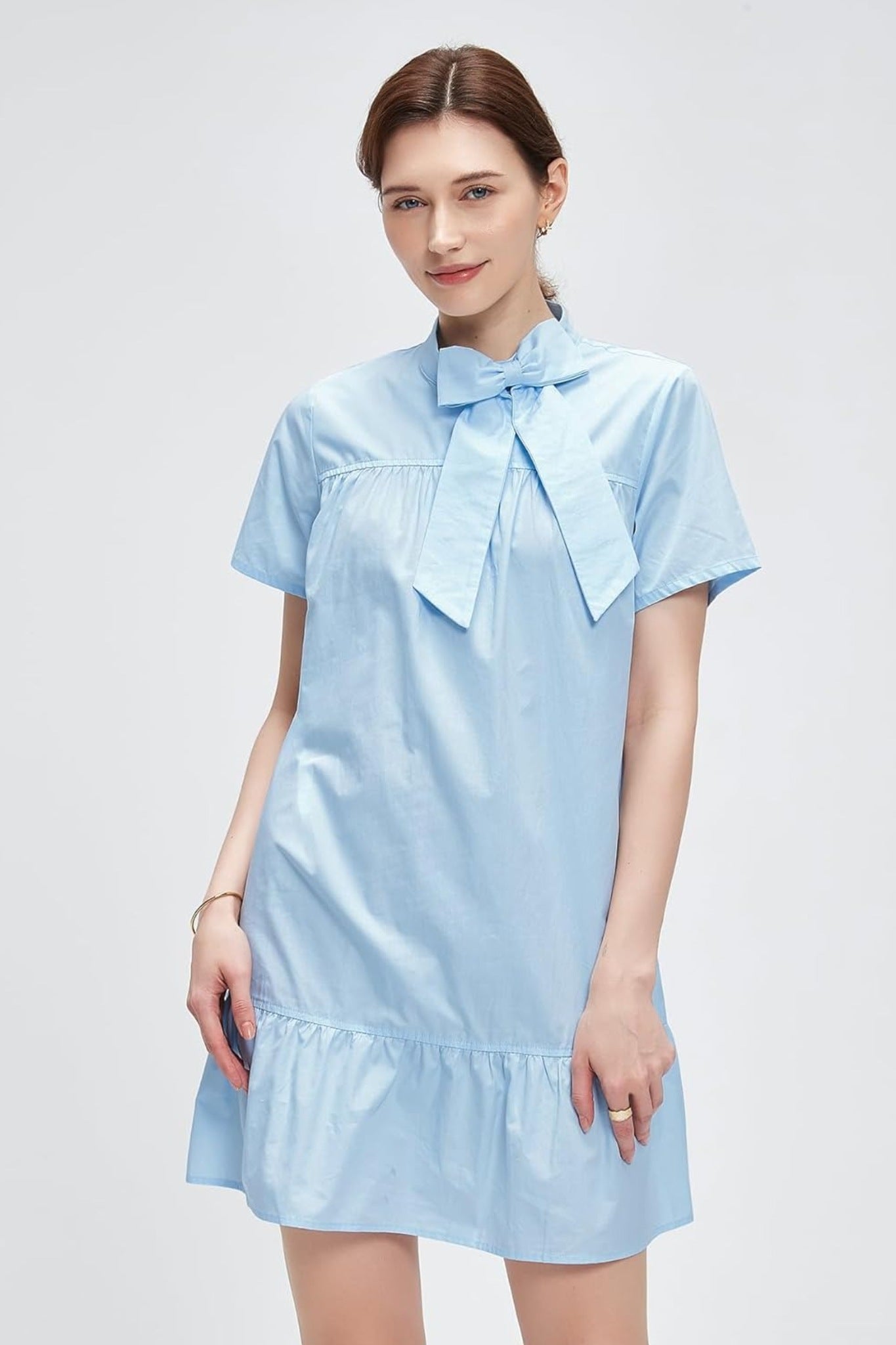 Kedera Chic Bow Tie Neck Tiered Ruffle Mini Dress