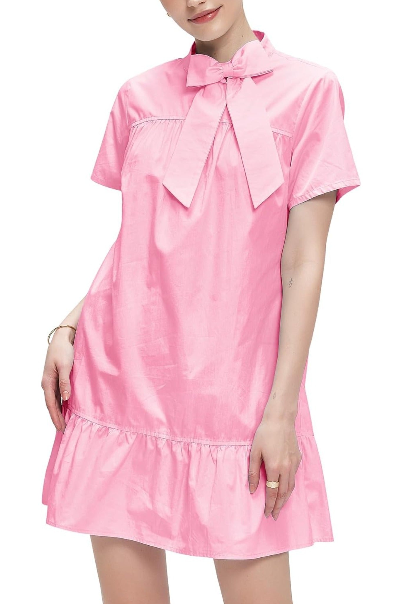 Kedera Chic Bow Tie Neck Tiered Ruffle Mini Dress