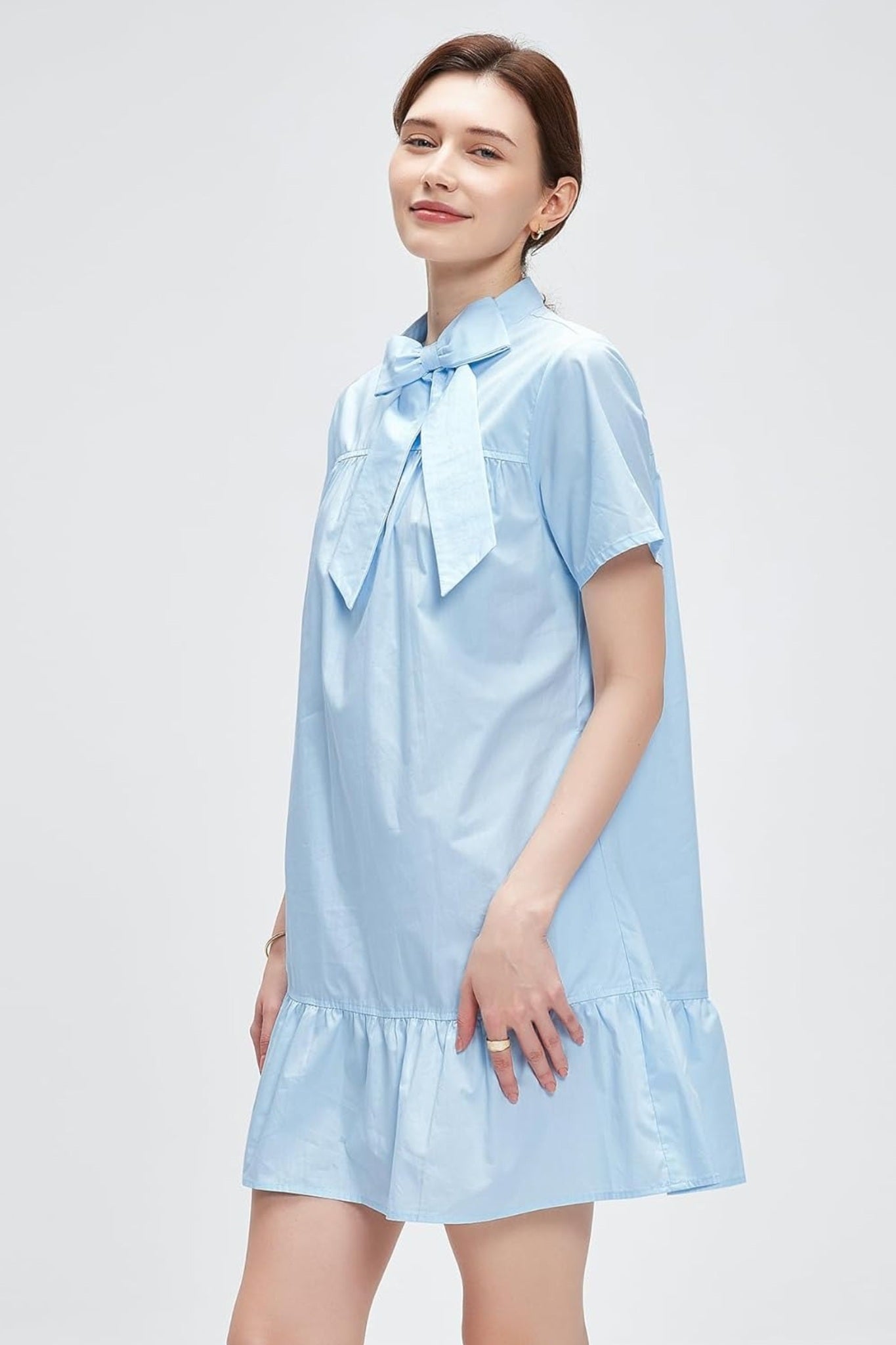 Kedera Chic Bow Tie Neck Tiered Ruffle Mini Dress