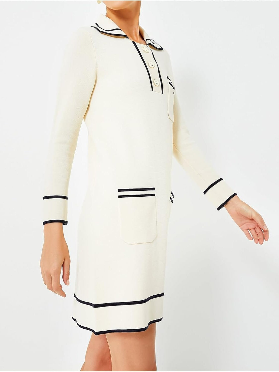 Yexpine Contrast Collar Knit Shift Dress