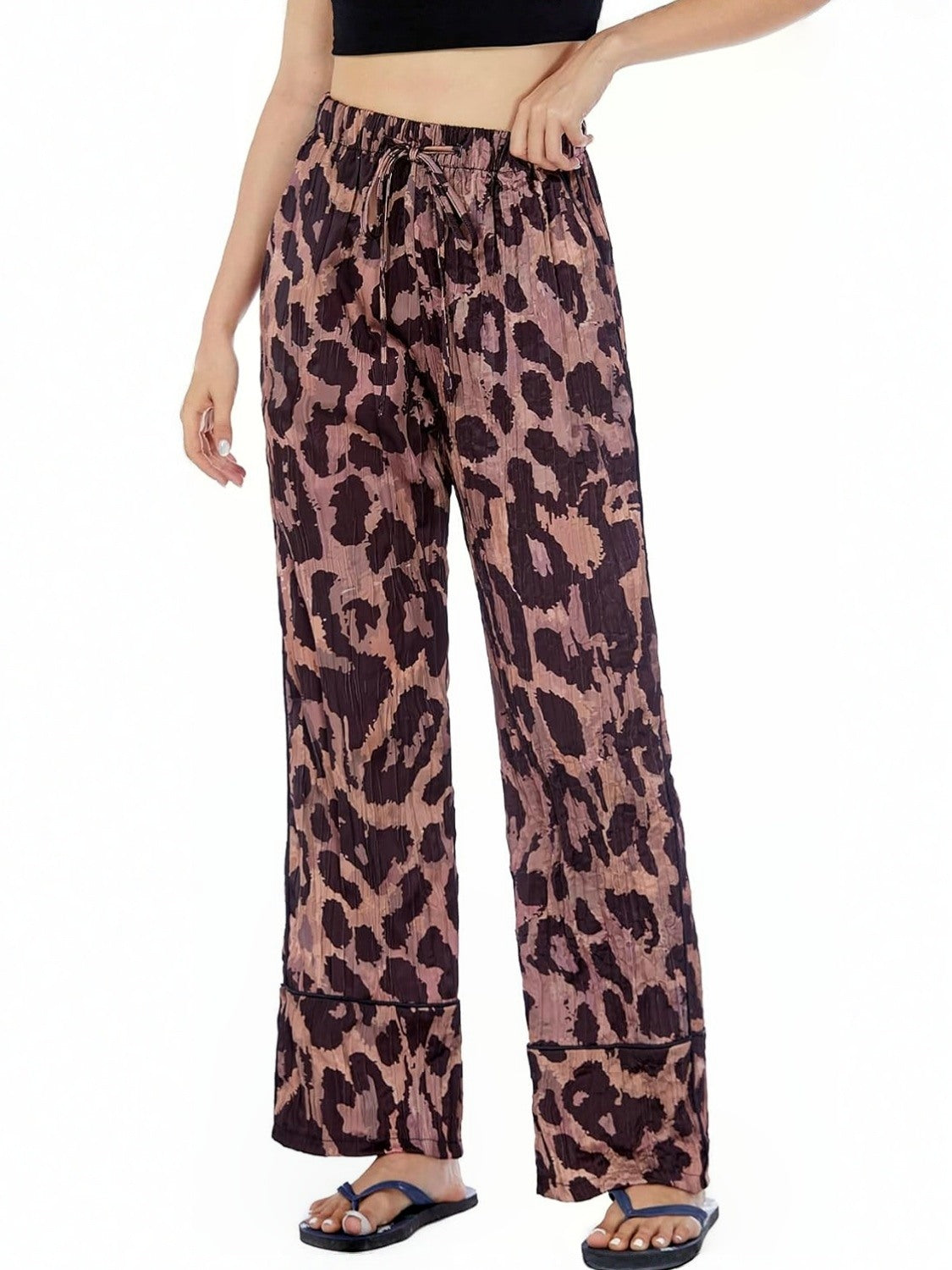 Ladyful Leopard Satin Wide Leg Pants