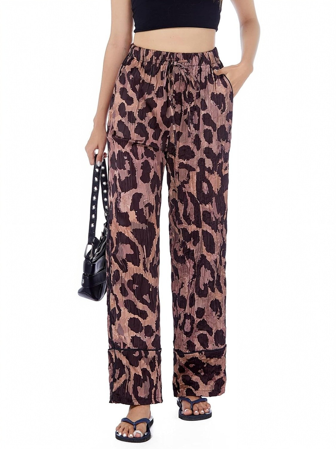 Ladyful Leopard Satin Wide Leg Pants