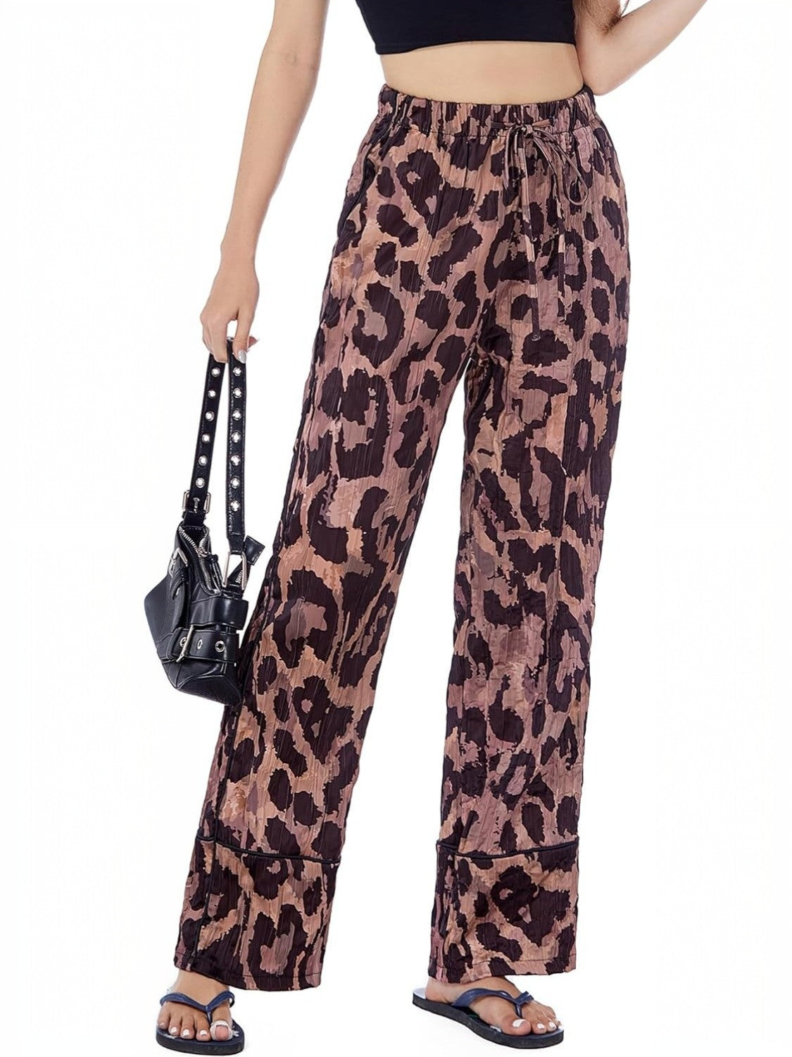 Ladyful Leopard Satin Wide Leg Pants