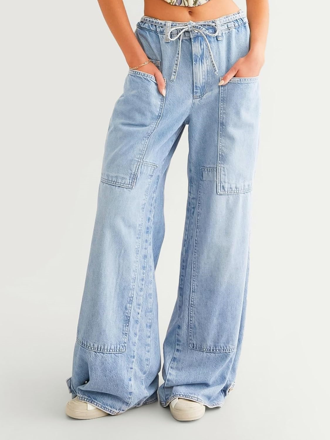 Ezapine Wide Leg Baggy Jeans With Belt