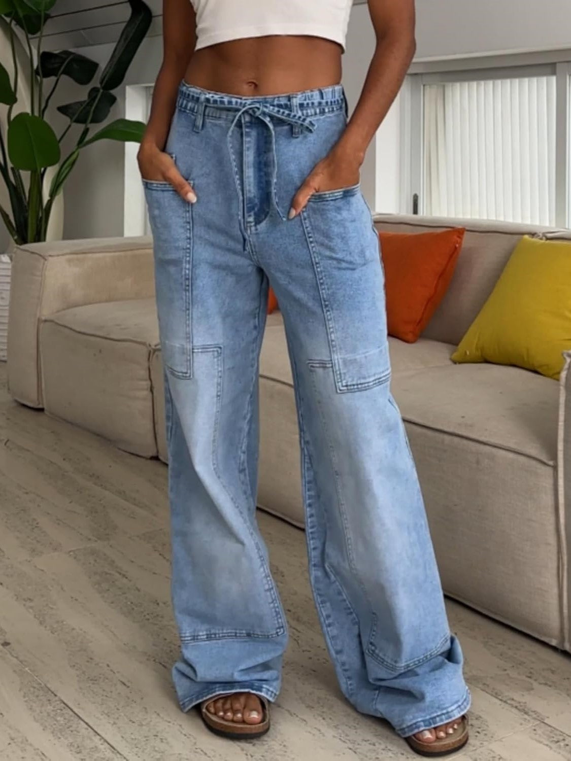 Ezapine Wide Leg Baggy Jeans With Belt
