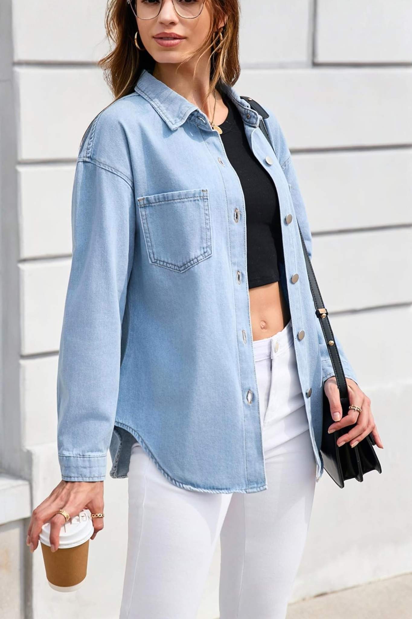 Ladyful Oversized Boyfriend Denim Jacket Shirt