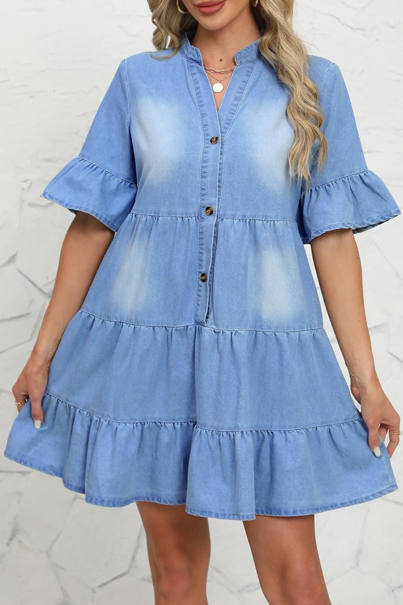 Kedera Casual Ruffle Sleeve Jean Dress