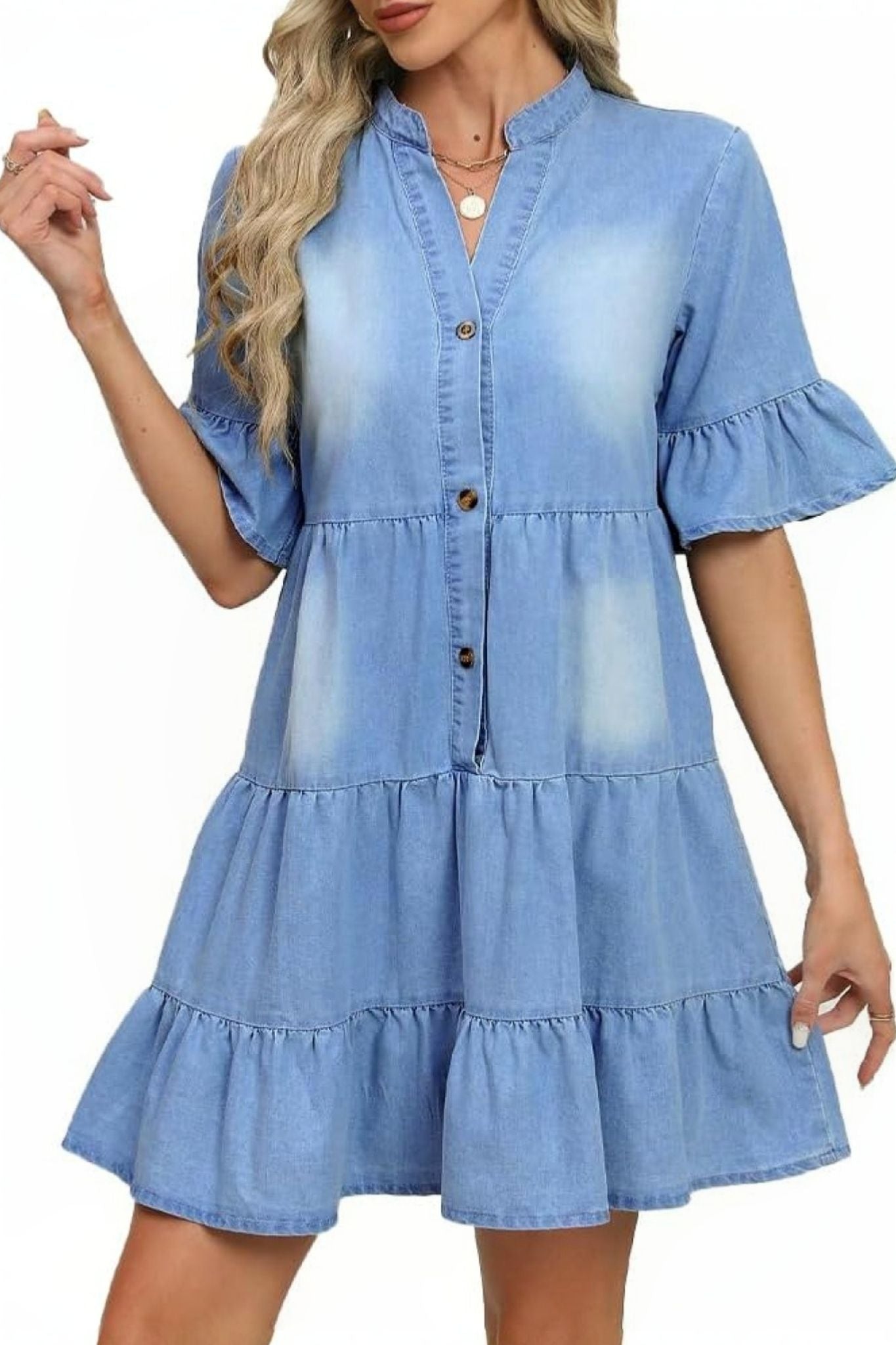 Kedera Casual Ruffle Sleeve Jean Dress