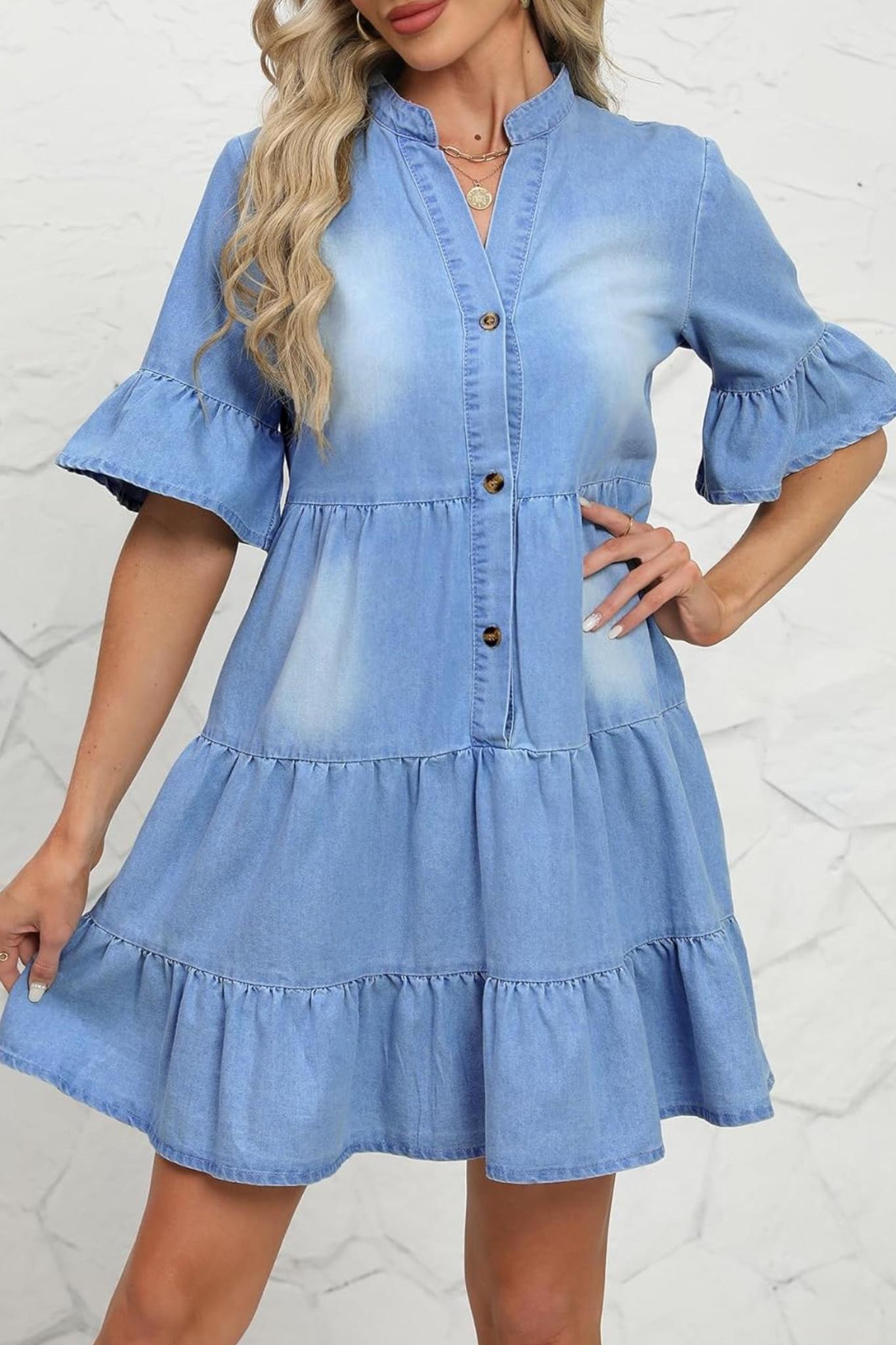 Kedera Casual Ruffle Sleeve Jean Dress