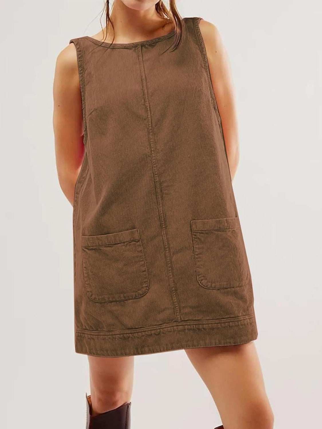 Kedera Corduroy Overall Mini Dress With Pockets