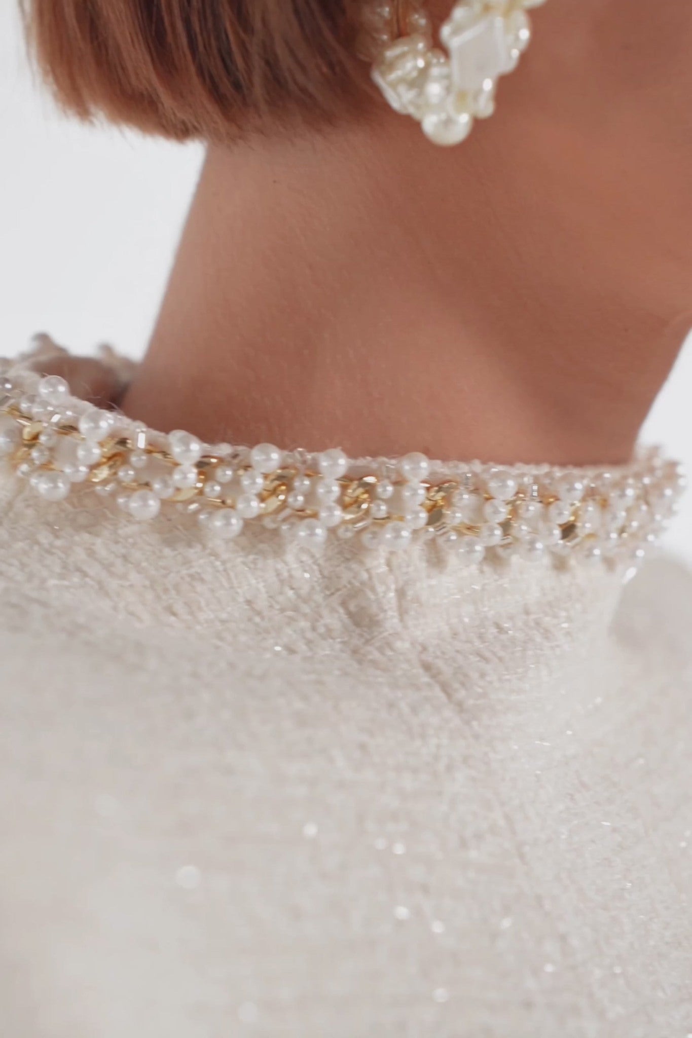Ezabutus Pearl Embellished Tulip Mini Dress – Available in Pink Crepe, Black & White Tweed