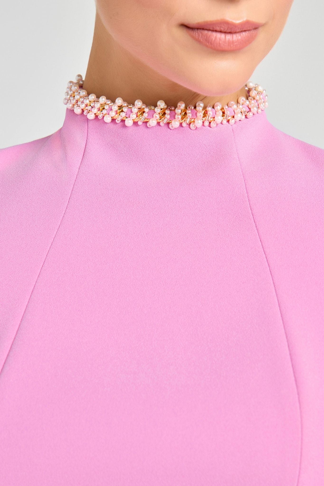 Ezabutus Pearl Embellished Tulip Mini Dress – Available in Pink Crepe, Black & White Tweed