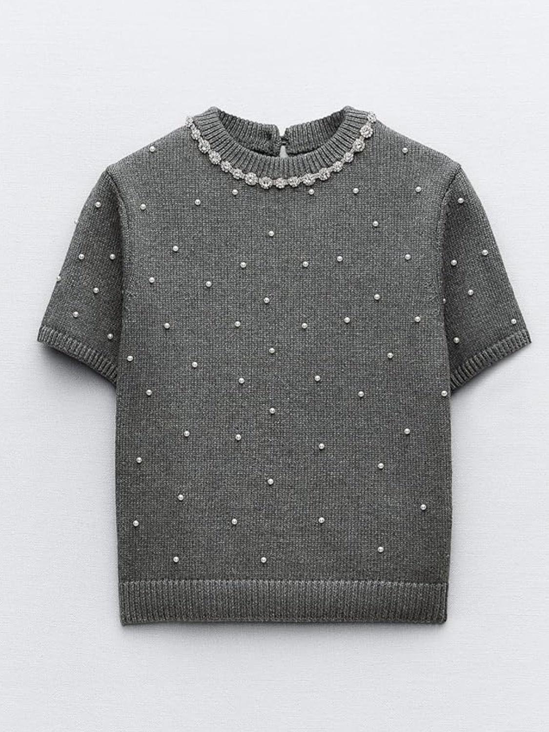 Lifeshe Pearl Embellished Crop Sweater