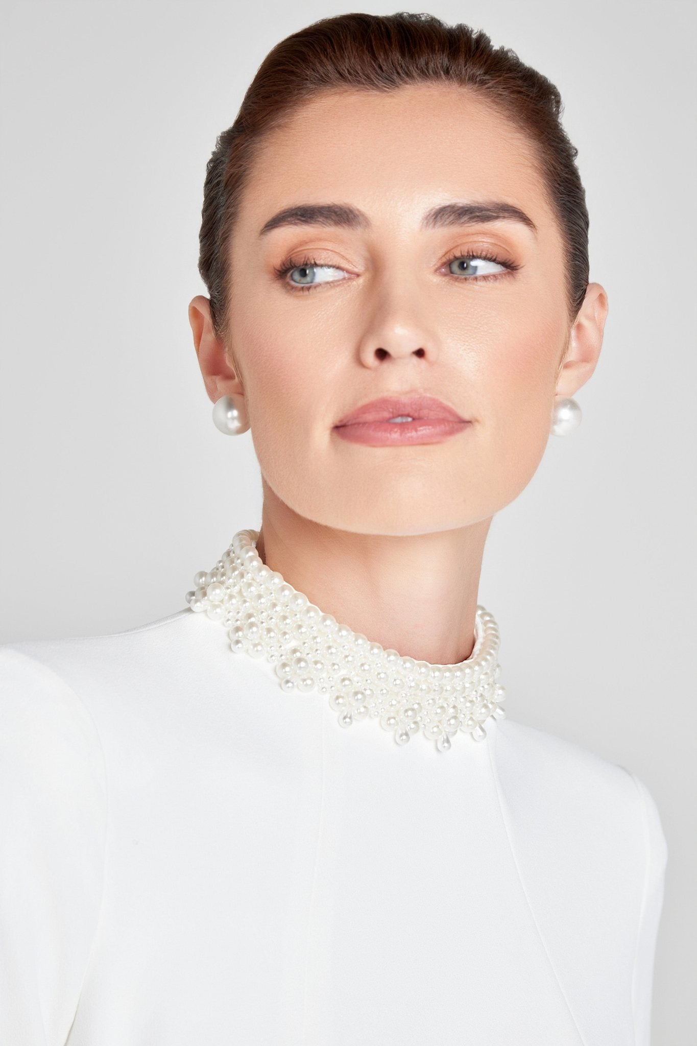 Ezabutus Pearl Trim High Neck Mini Dress – Black & White