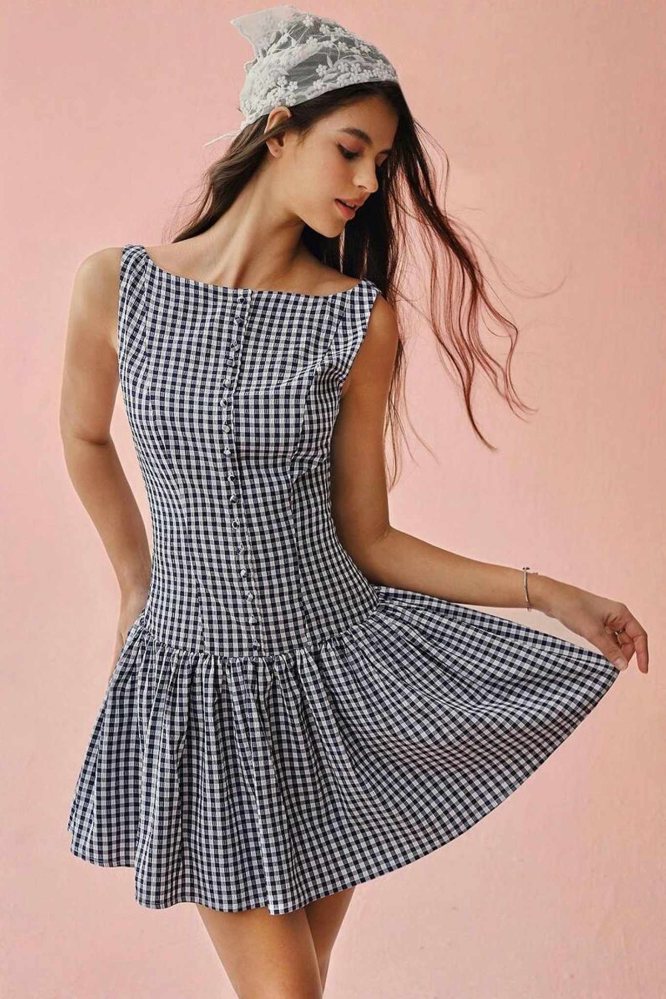 Ezabutus Solid Color Sleeveless Pleated Casual Dress