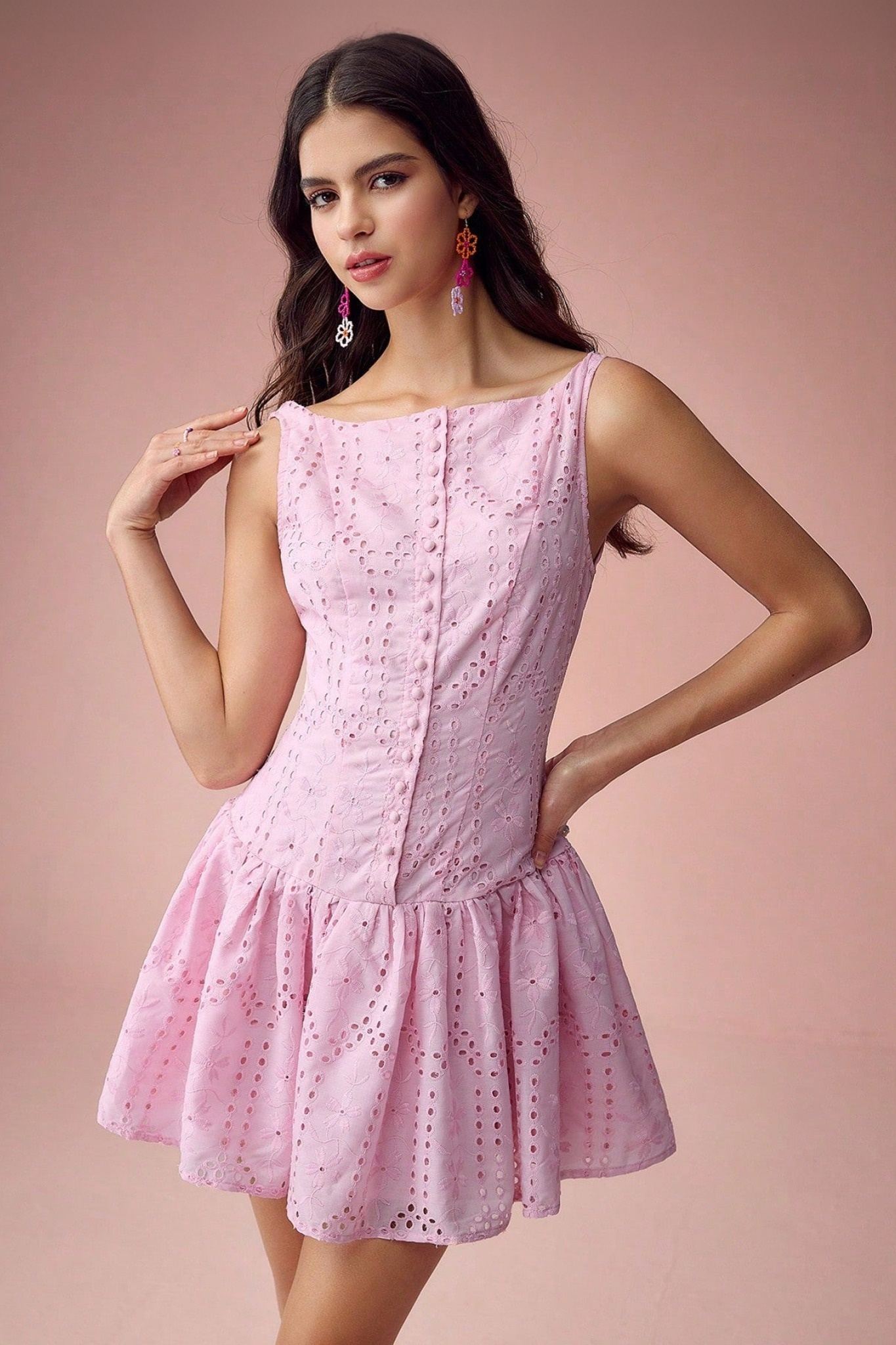 Ezabutus Solid Color Sleeveless Pleated Casual Dress