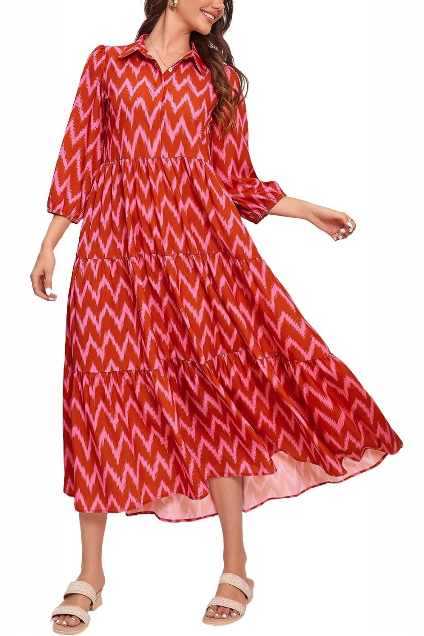 Yexpine Casual V Neck Flowy Maxi Dresses