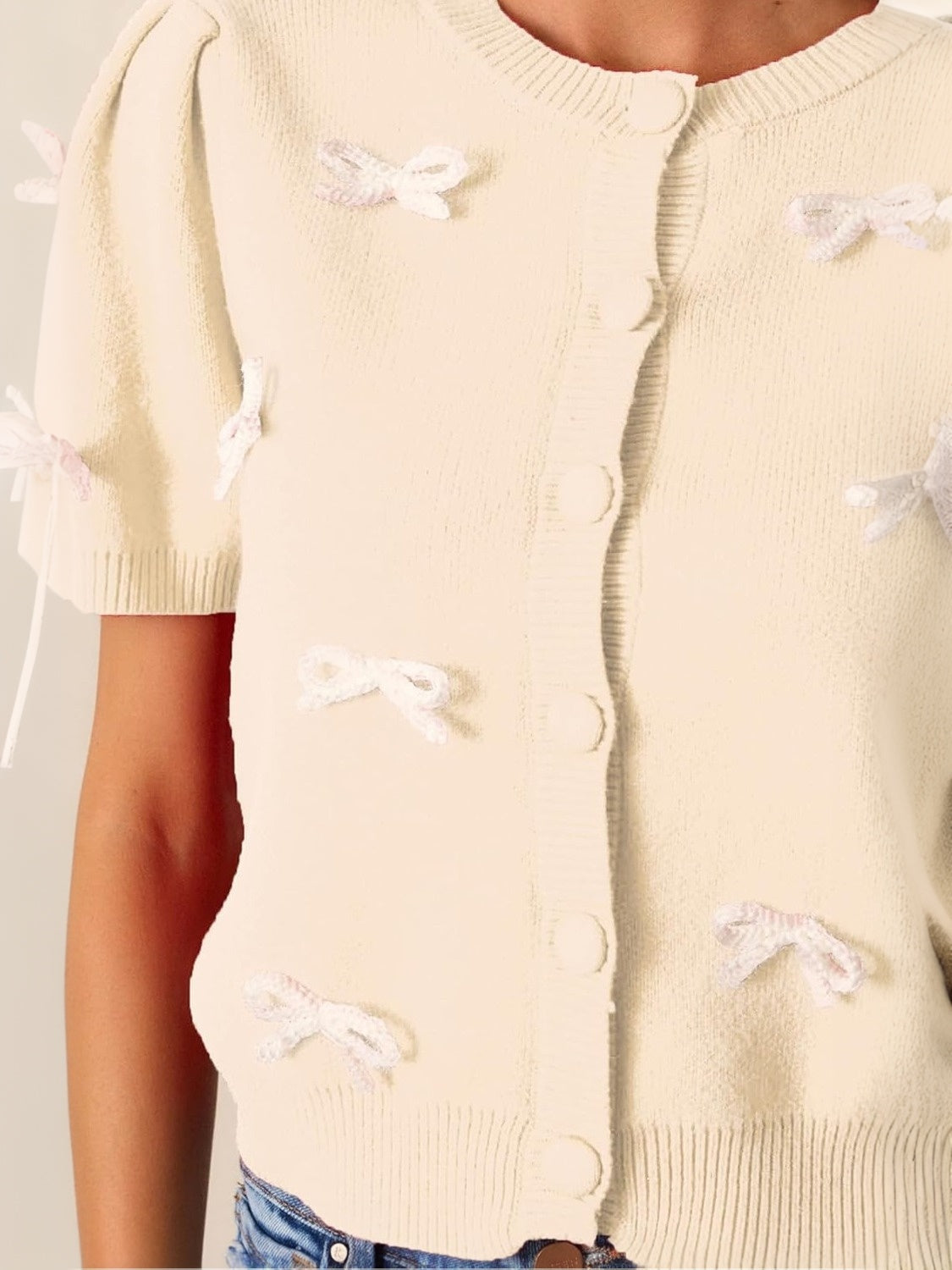 Kedera Puff Sleeve Knit Top With Bow