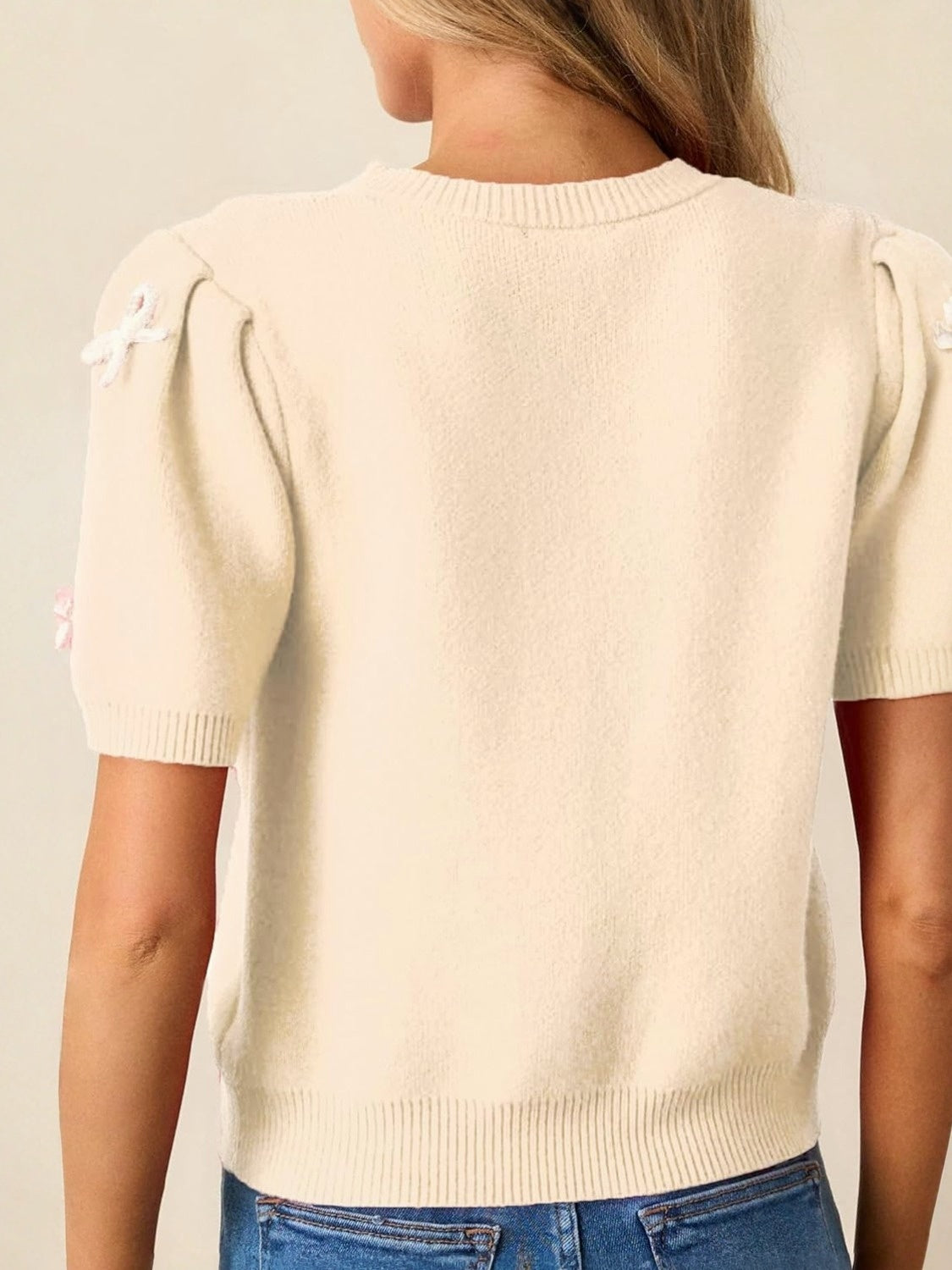Kedera Puff Sleeve Knit Top With Bow