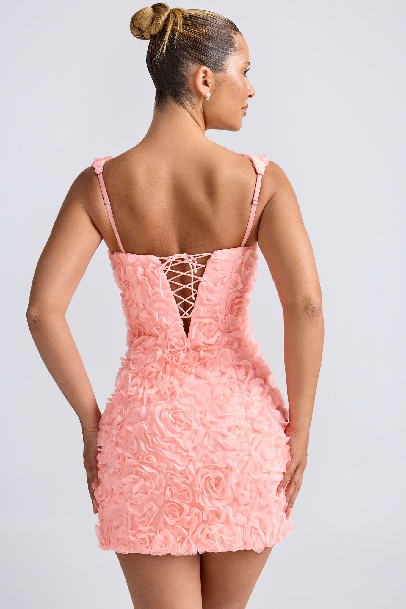 Ezabutus Rosette 3D Floral Lace Up Mini Dress – Bodycon Cocktail Party Dress