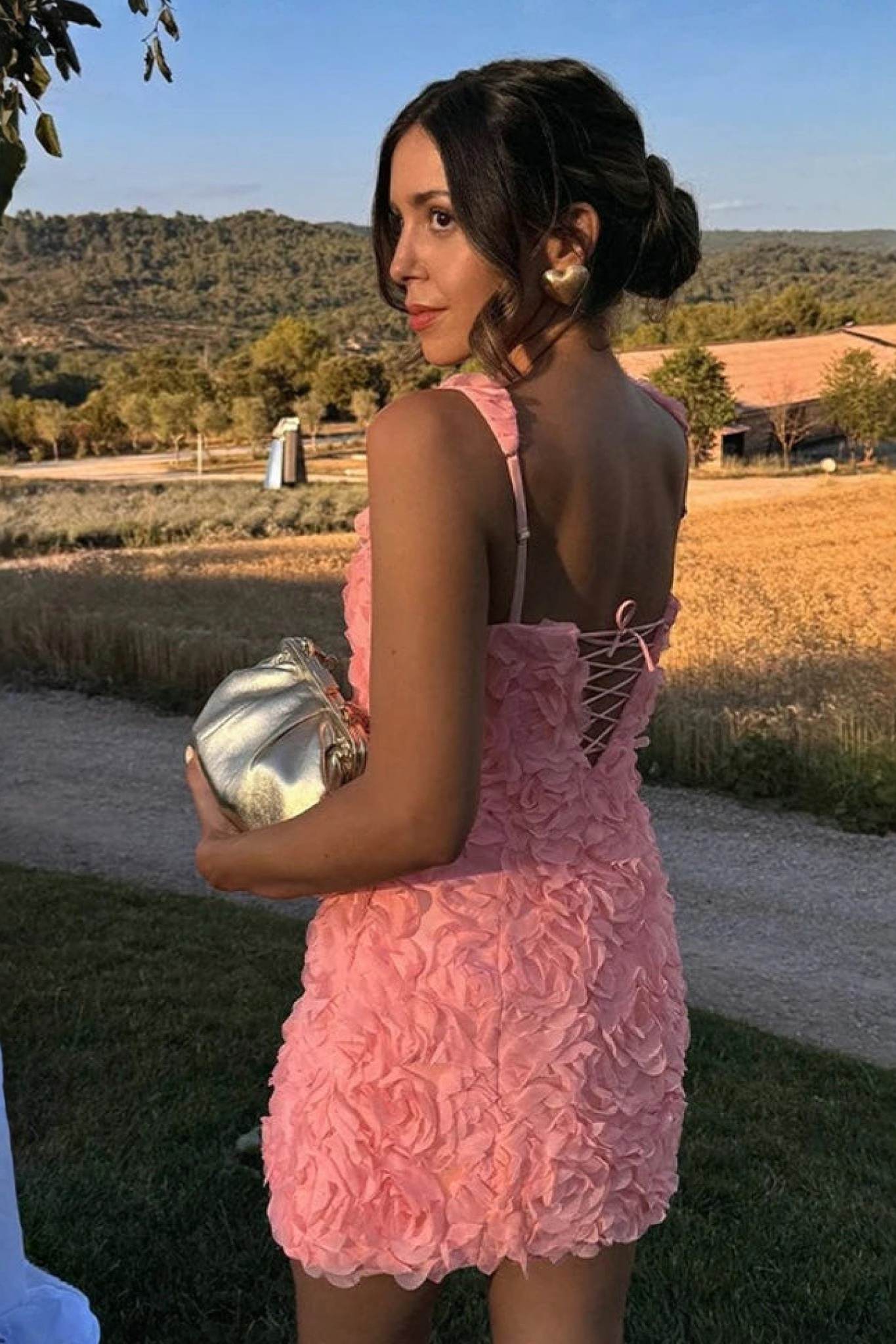 Ezabutus Rosette 3D Floral Lace Up Mini Dress – Bodycon Cocktail Party Dress