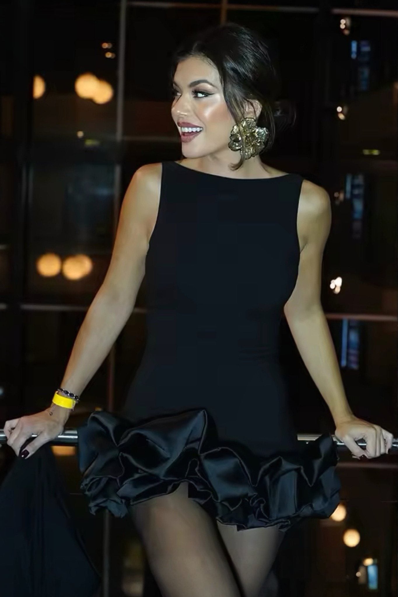 Ezabutus Bubble Hem Ruffle Sleeveless Mini Dress With Built In Shorts